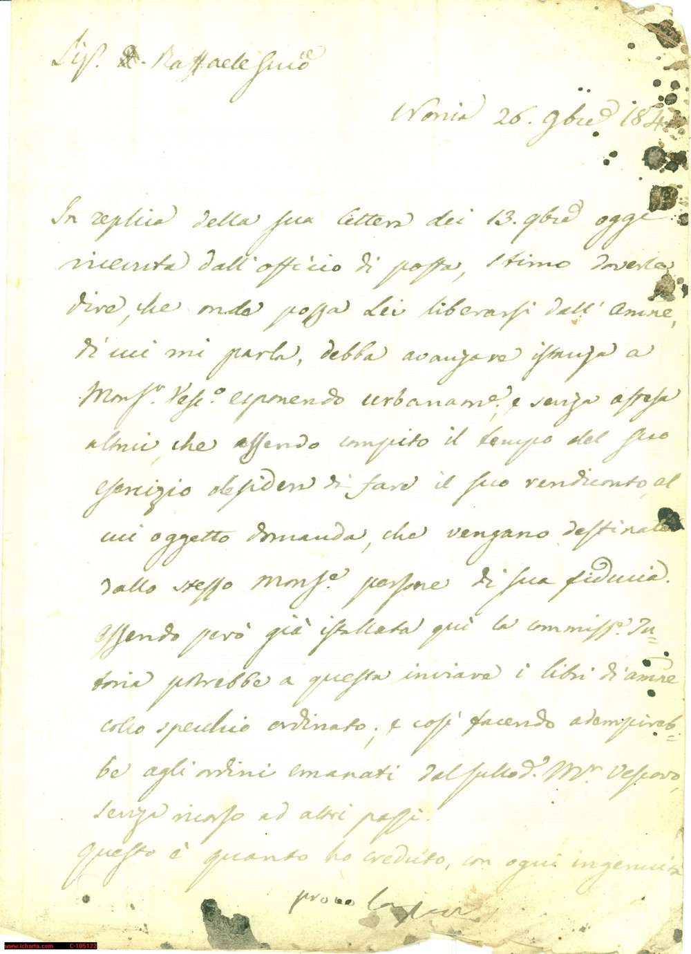 Manoscritto, lettera originale 1841 CASCIA PG LEONETTI si libera dell amministrazione 1