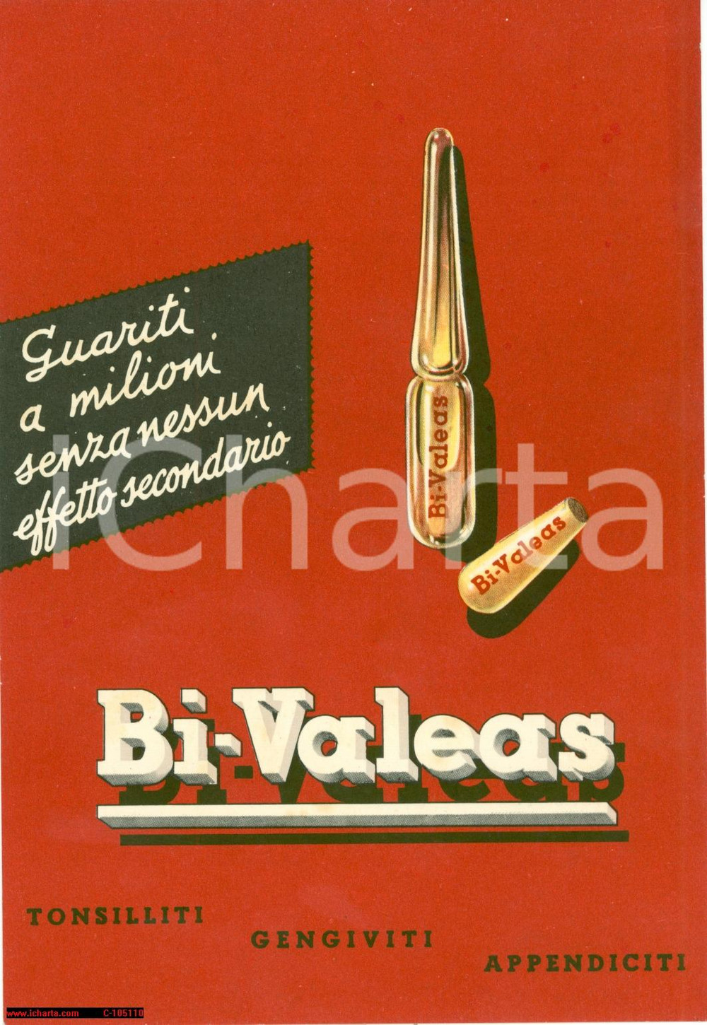 Materiale pubblicitario d’epoca 1955 MILANO Farmaco BIVALEAS volantino pubblicitario illustrato 1