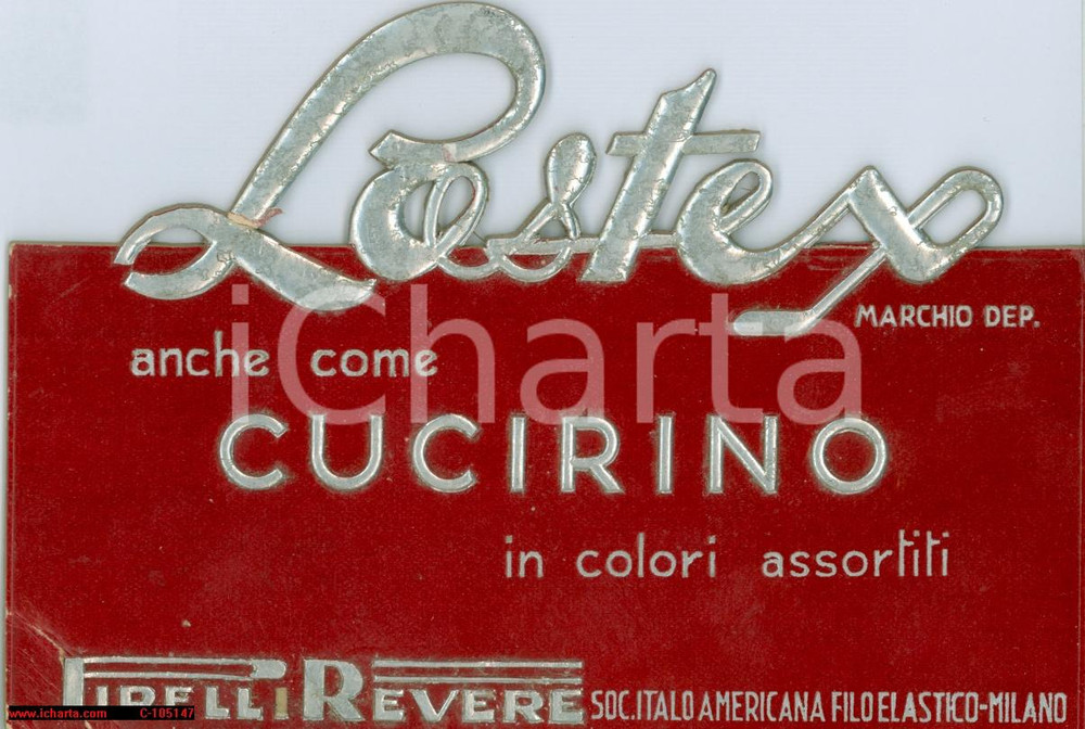 Materiale pubblicitario d’epoca 1950 MILANO Targhetta LASTEX filato PIRELLI REVERE 1