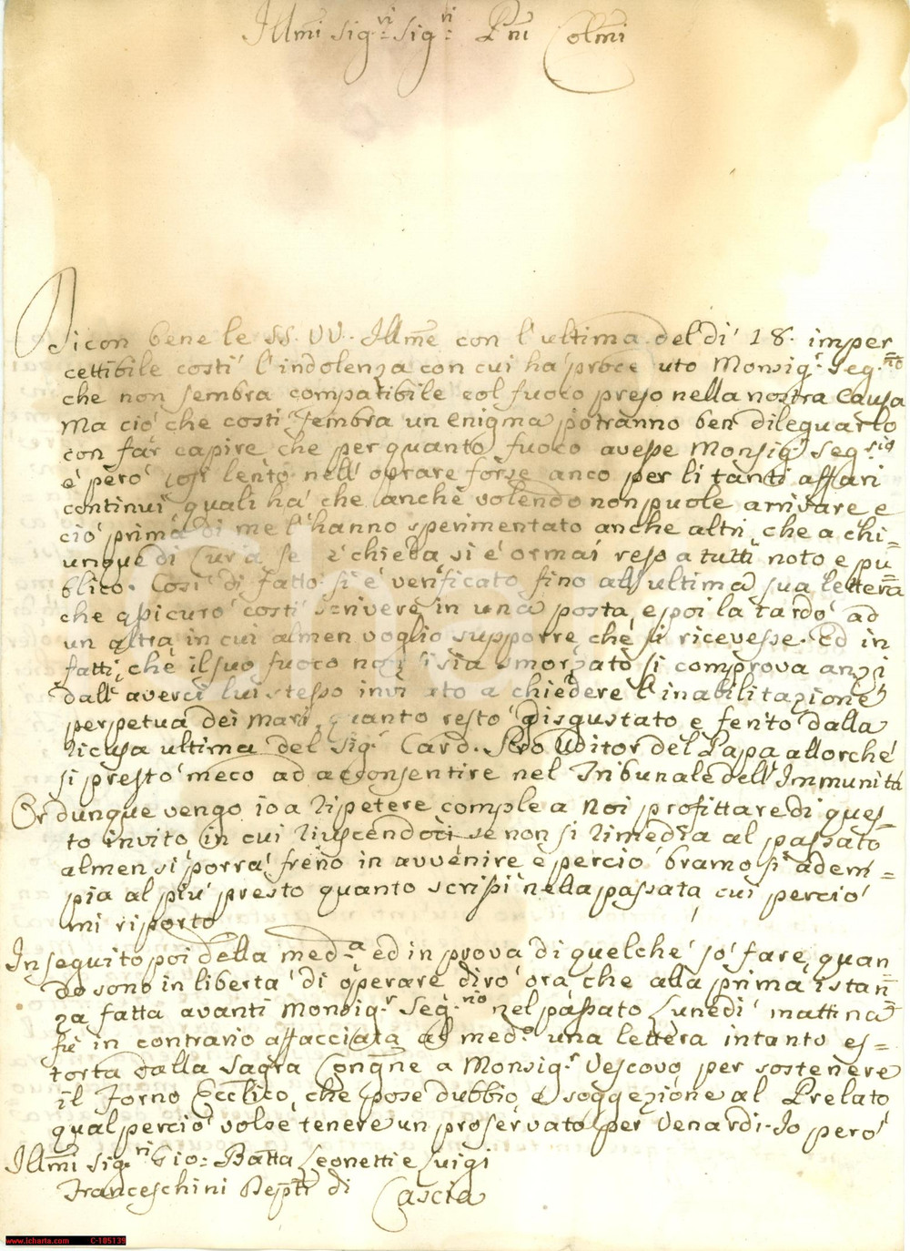Documento originale, autentico 1781 CASCIA PG Interdizione dai mari Giovanni LEONETTI 1