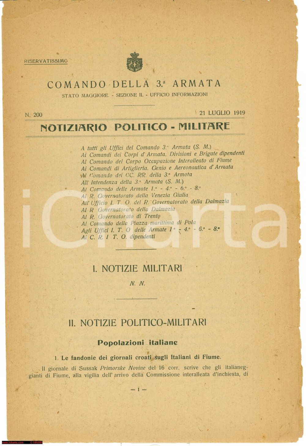 Documento originale, autentico 1919 WW1 Fandonie giornali croati su italiani di FIUME 1