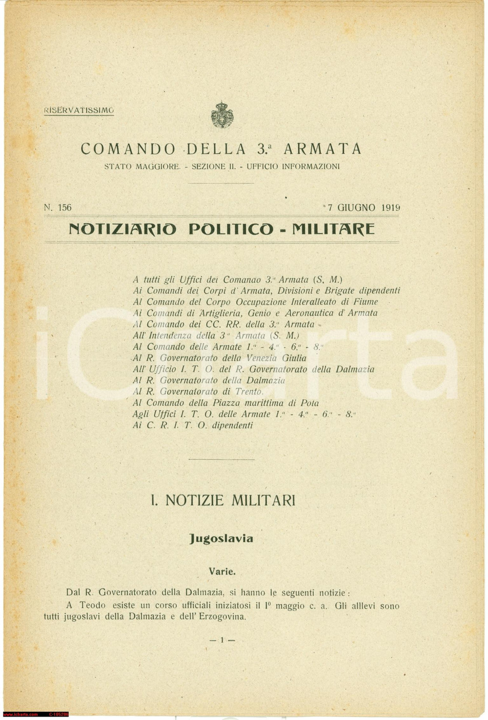 Documento originale, autentico 1919 WW1 La Jugoslavia boicotta l industria italiana 1