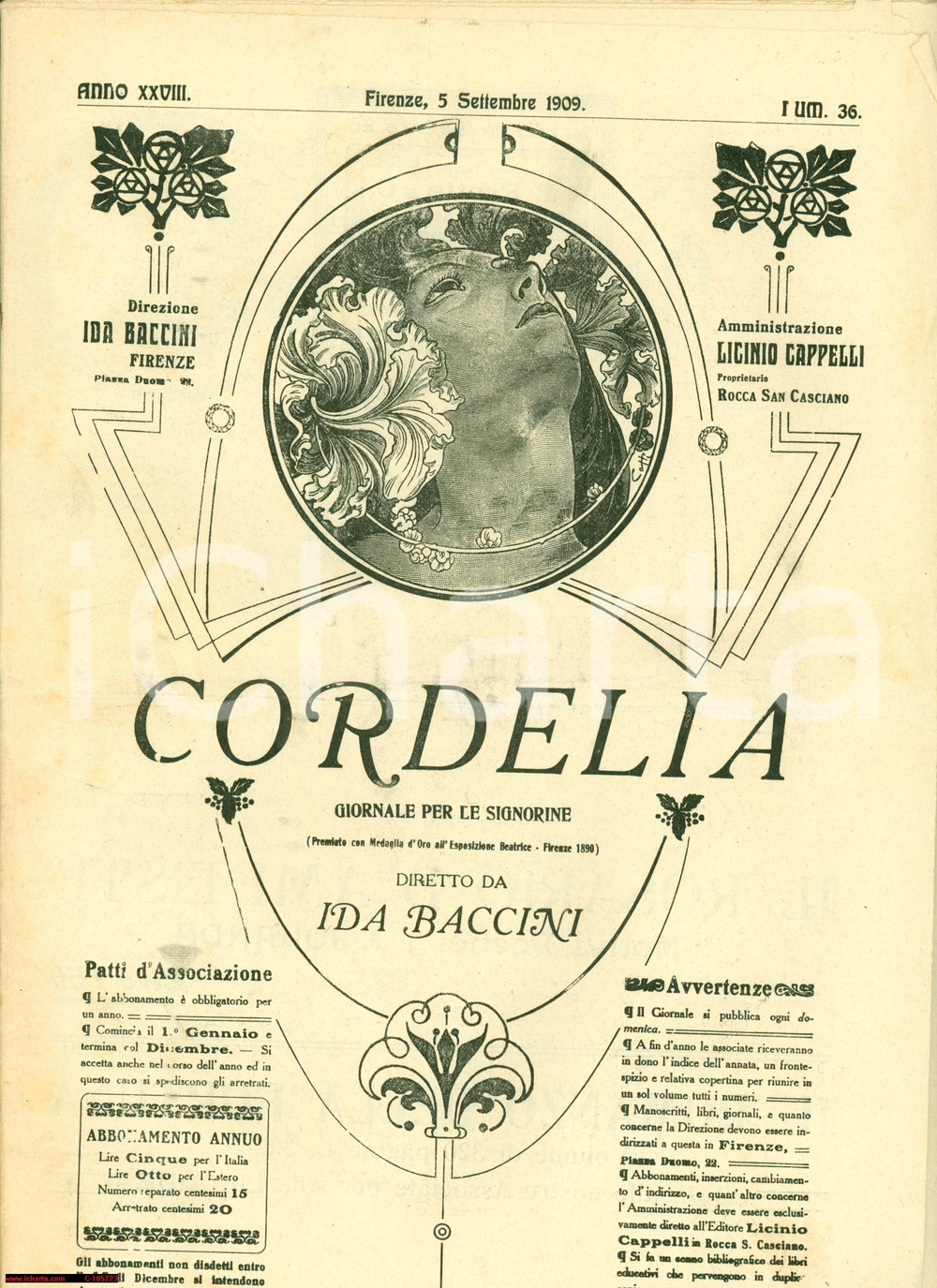 Giornale, rivista storica 1909 FIRENZE Giornale per signorine CORDELIA nÂ° 36 1