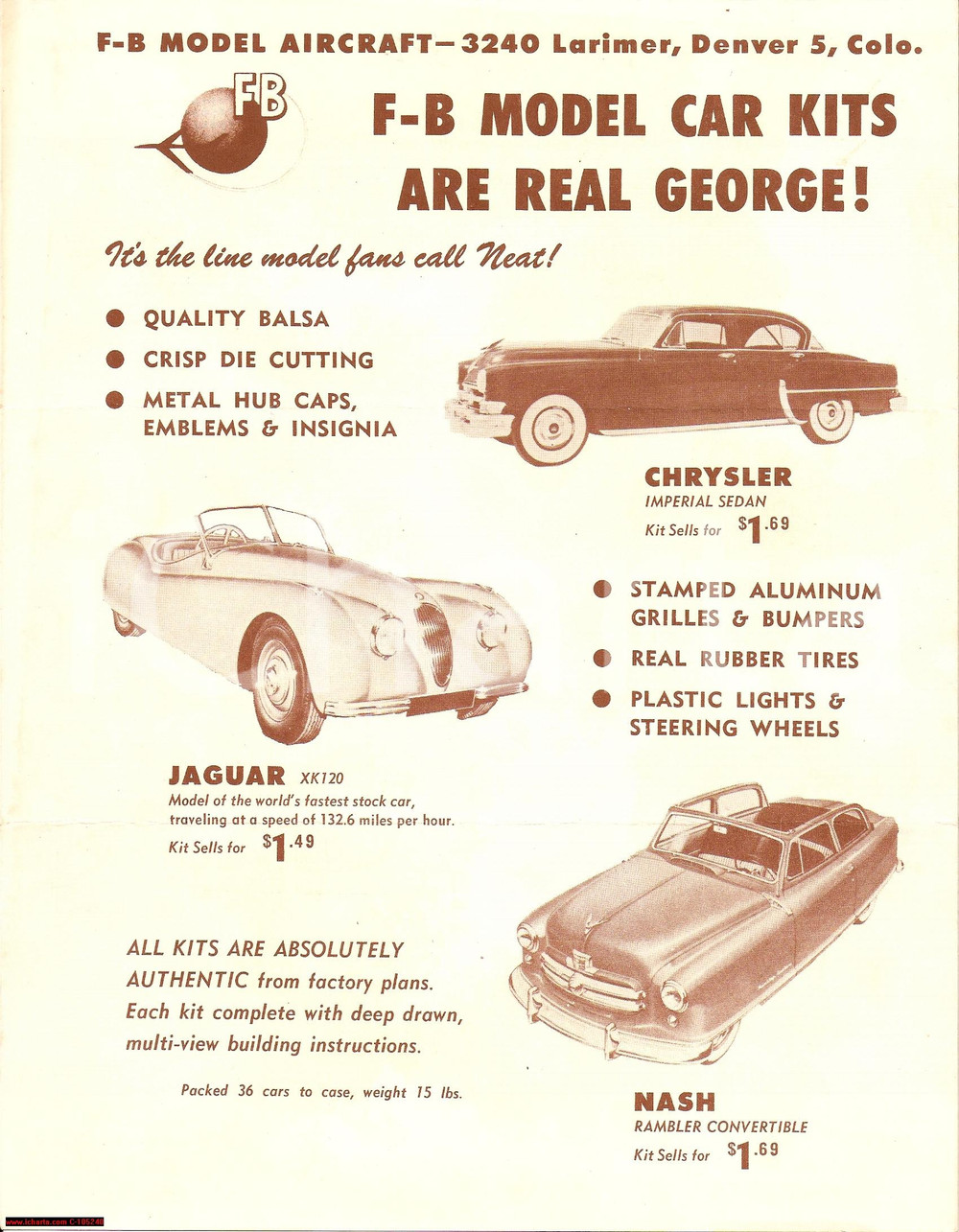 Materiale pubblicitario d’epoca 1950 circa DENVER USA Catalogo FB MODEL Modelli aerei 1