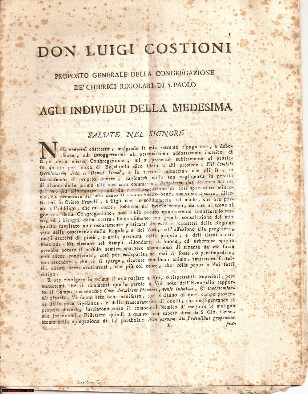 Documento originale, autentico 1795 ROMA Luigi COSTIONI alla Congregazione di S. PAOLO 1