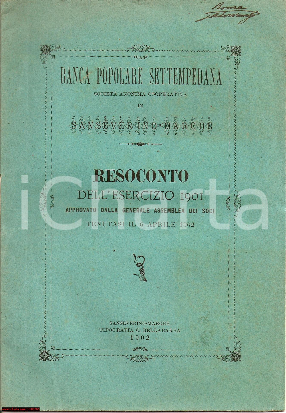 Oggetto da collezione cartaceo 1902 SAN SEVERINO MARCHE MC Resoconto Banca Popolare 1