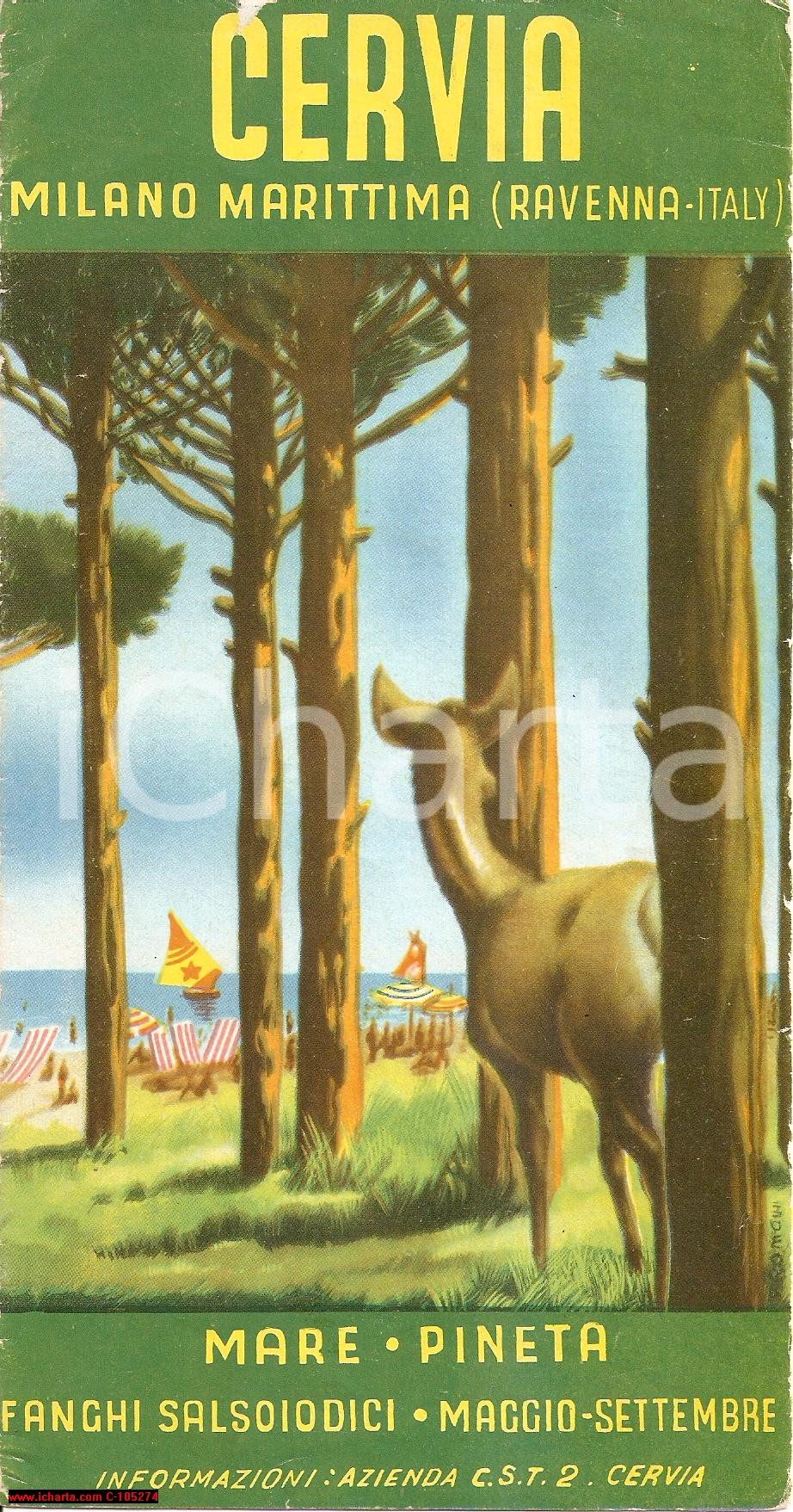 Materiale pubblicitario d’epoca 1950 circa CERVIA RA Turismo mare e pineta ILLUSTRATO 1