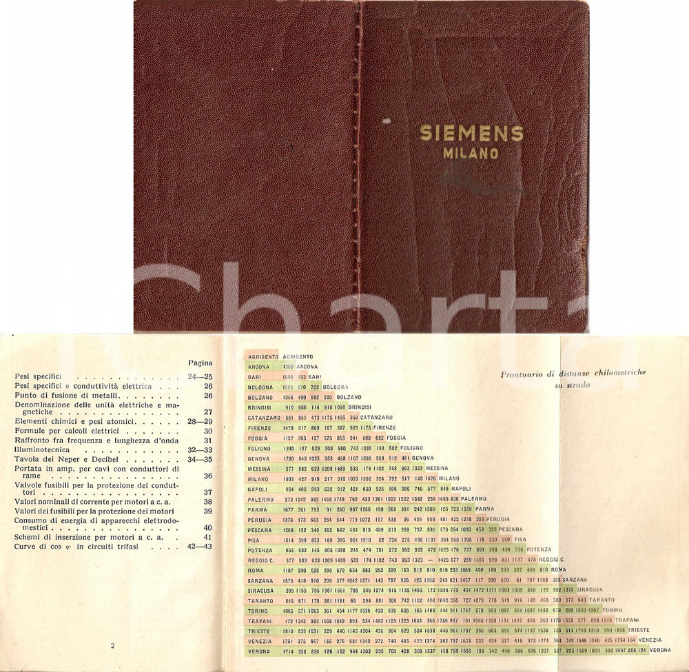 Oggetto da collezione cartaceo 1950 circa MILANO Prontuario SIEMENS nozioni tecniche 43 pagine 1