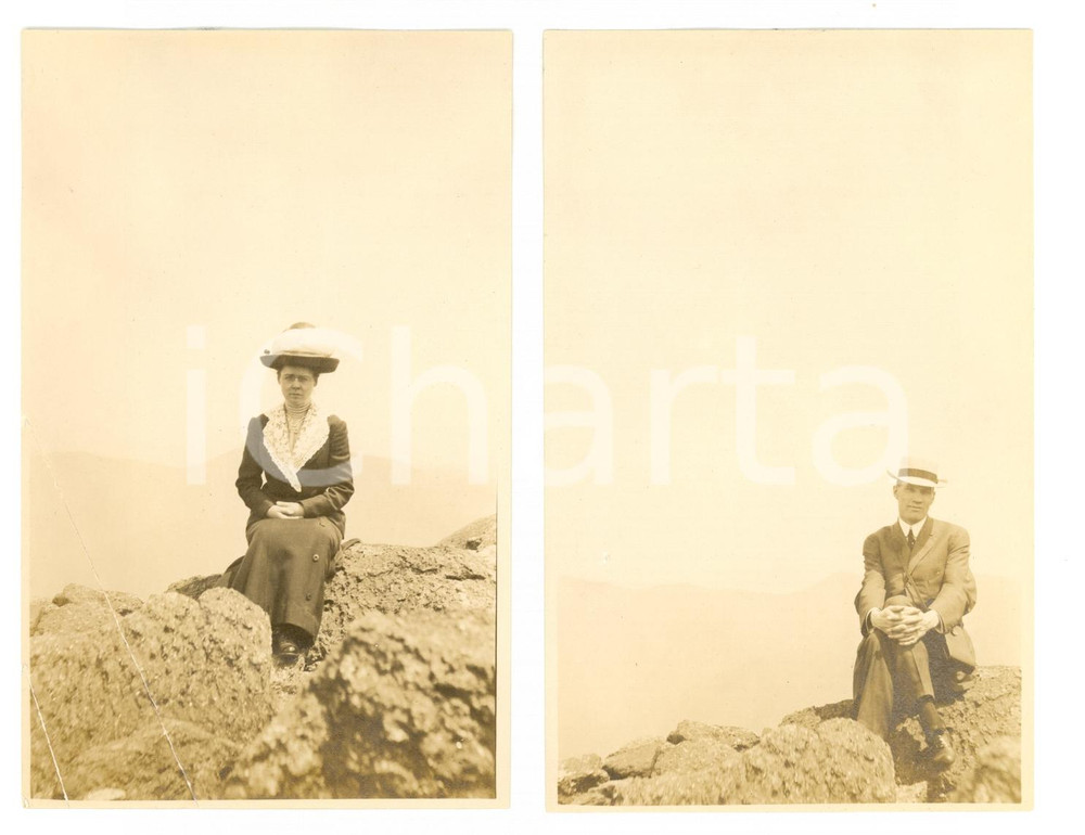 Fotografia d epoca originale 1912 MOUNT WASHINGTON Herman BETTS and his wife on top 1