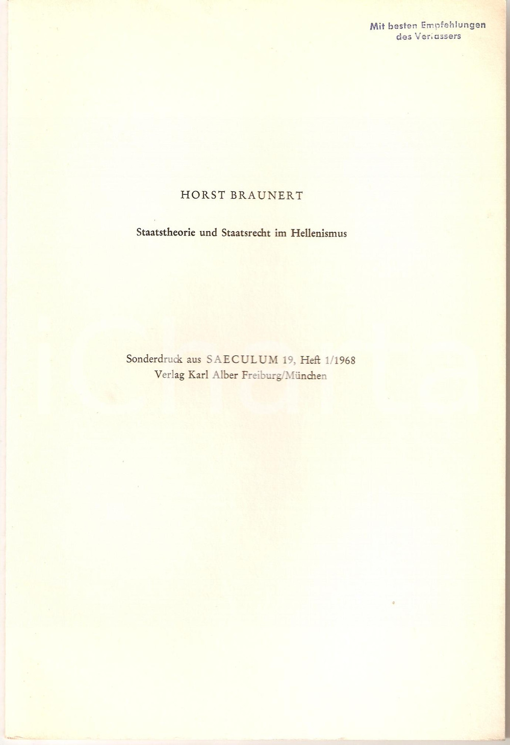 Oggetto da collezione cartaceo 1968 Horst BRAUNERT Staatstheorie im Hellenismus 1