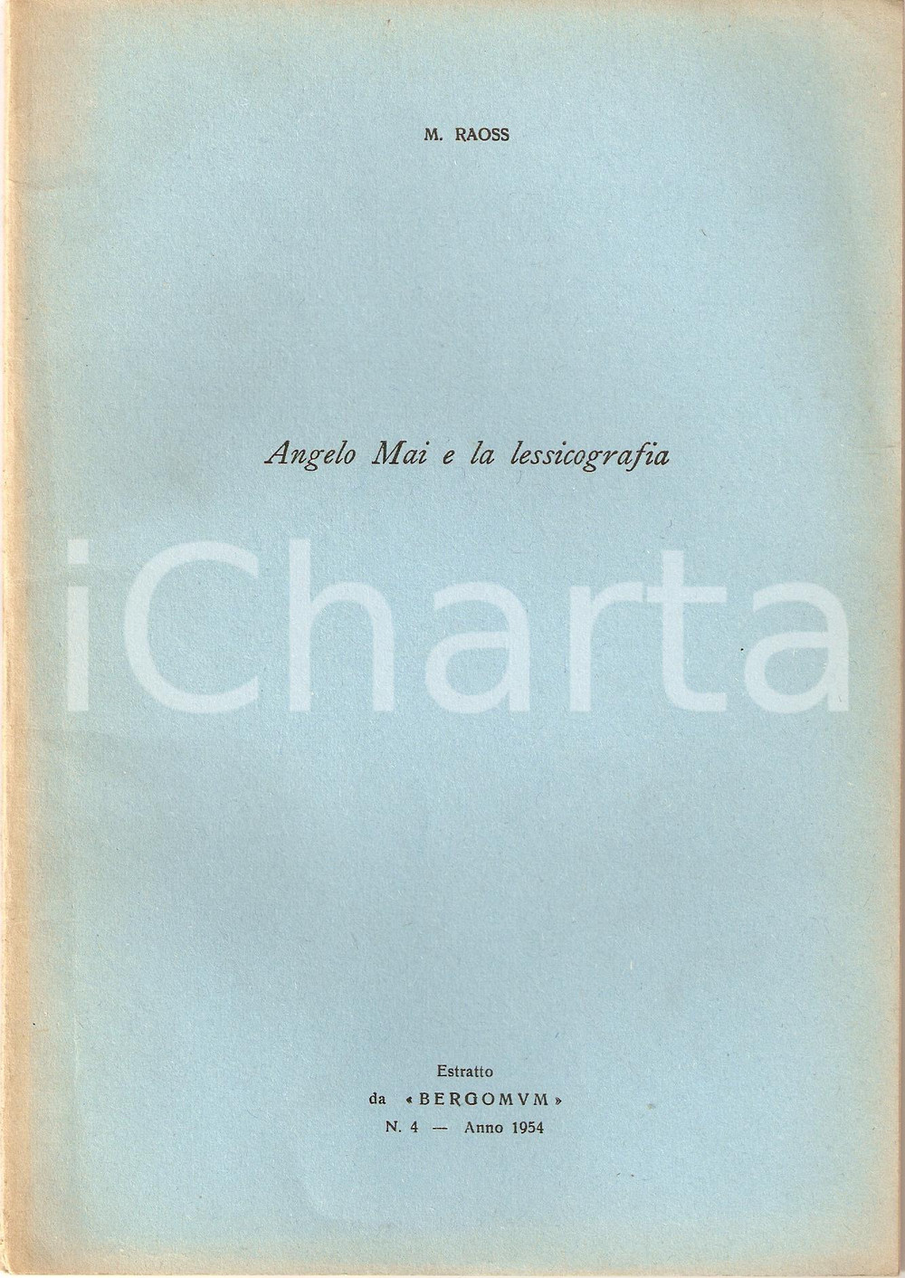 Oggetto da collezione cartaceo 1954 Mariano RAOSS Angelo MAI e la lessicografia 1