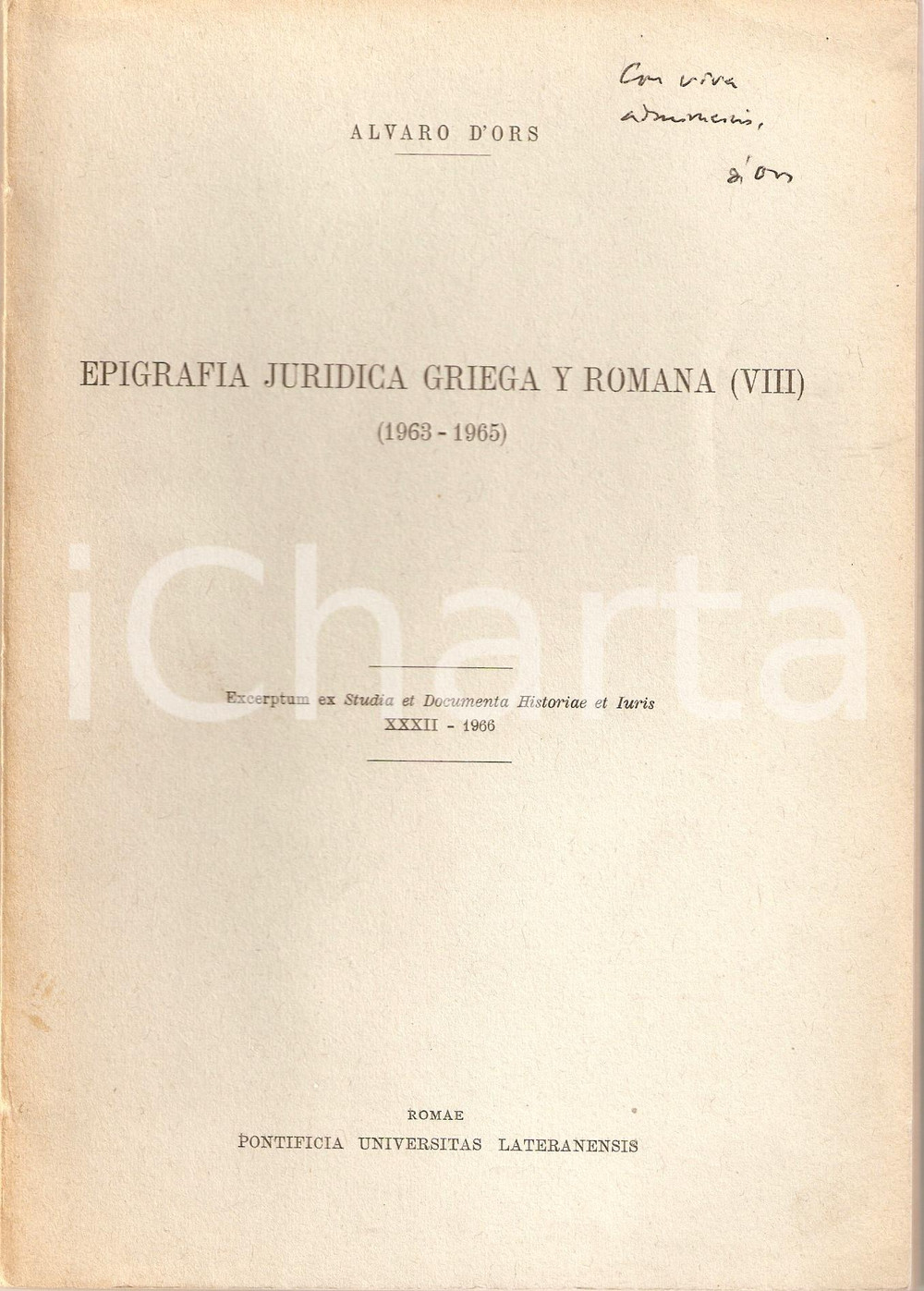 Libro, pubblicazione d epoca 1966 A. D ORS Epigrafia Juridica griega Y romana 1