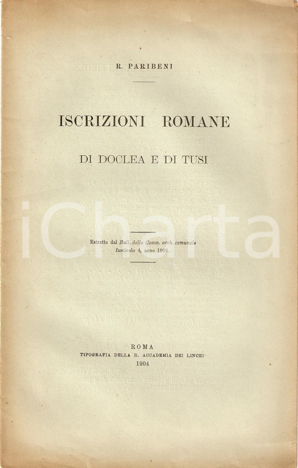 Oggetto da collezione cartaceo 1904 Roberto PARIBENI Iscrizioni romane Doclea e Tusi 1