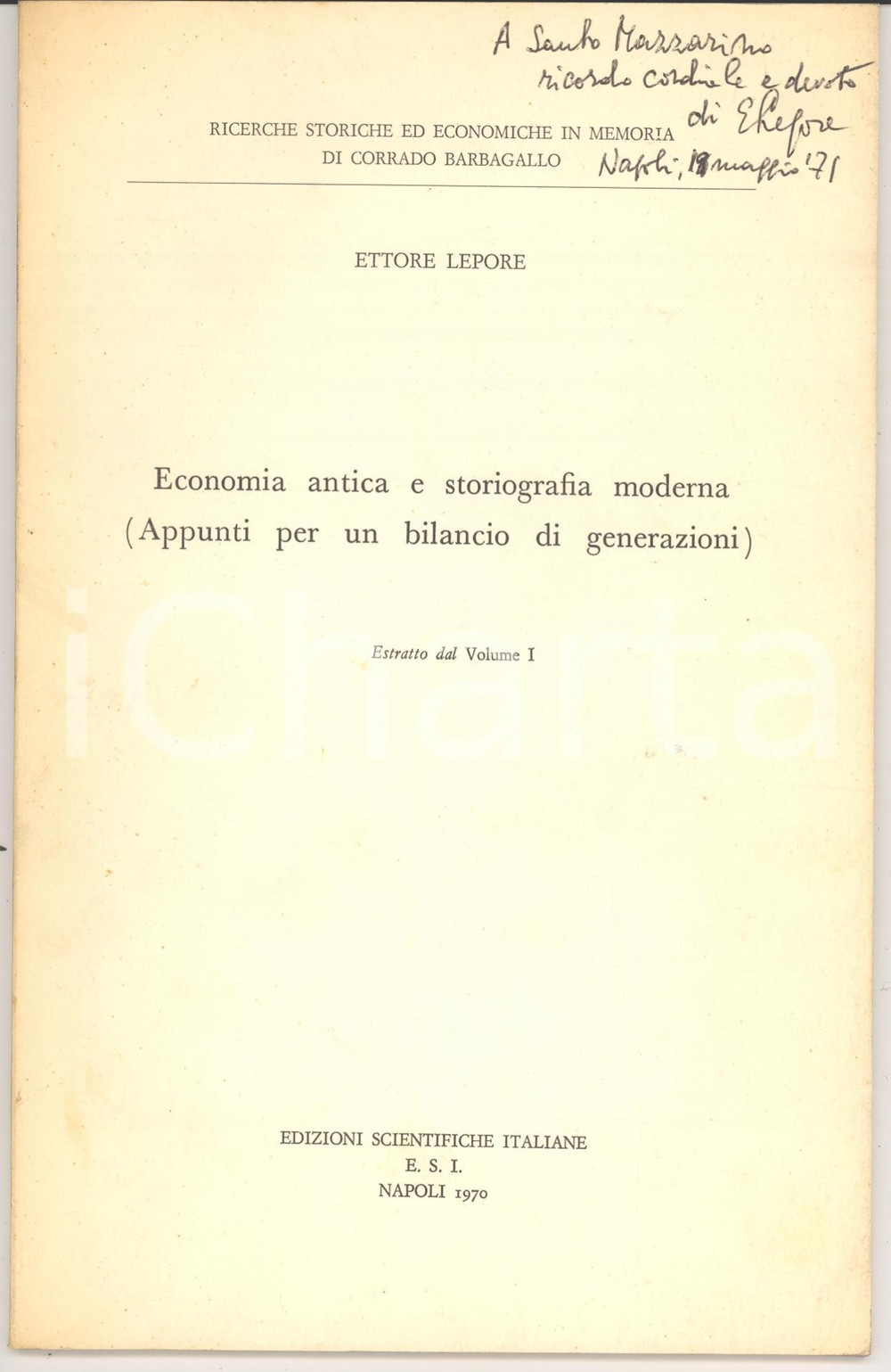 Oggetto da collezione cartaceo 1970 Ettore LEPORE Economia antica storiografia moderna 1