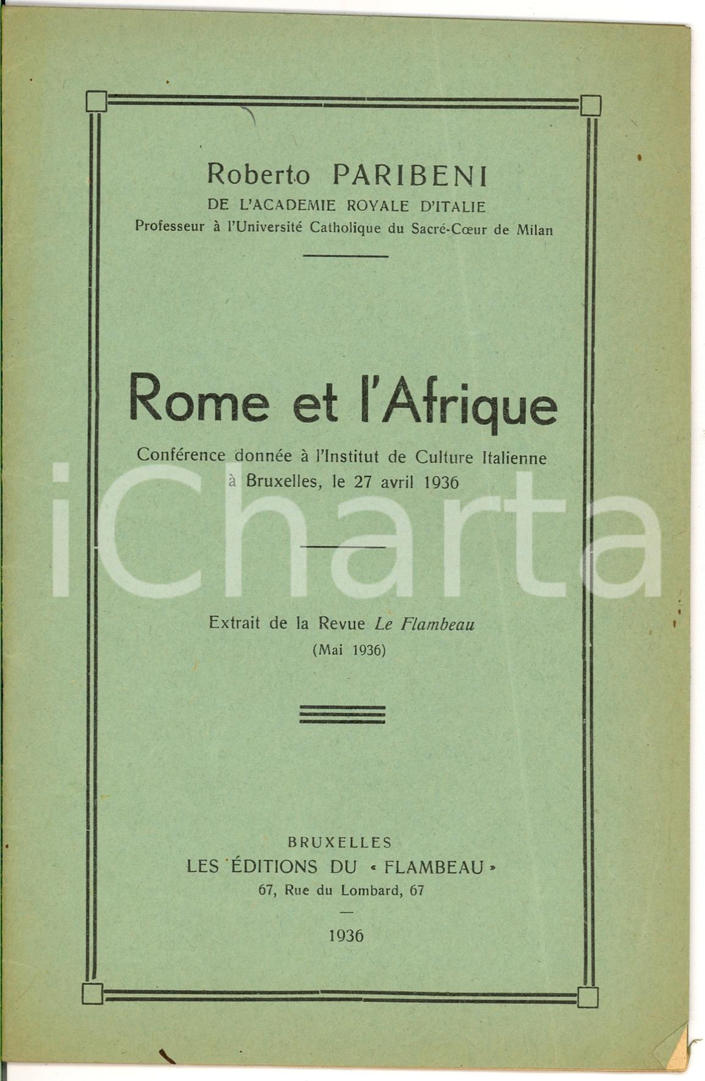 Oggetto da collezione cartaceo 1936 Roberto PARIBENI Conferenza Rome et l Afrique 1