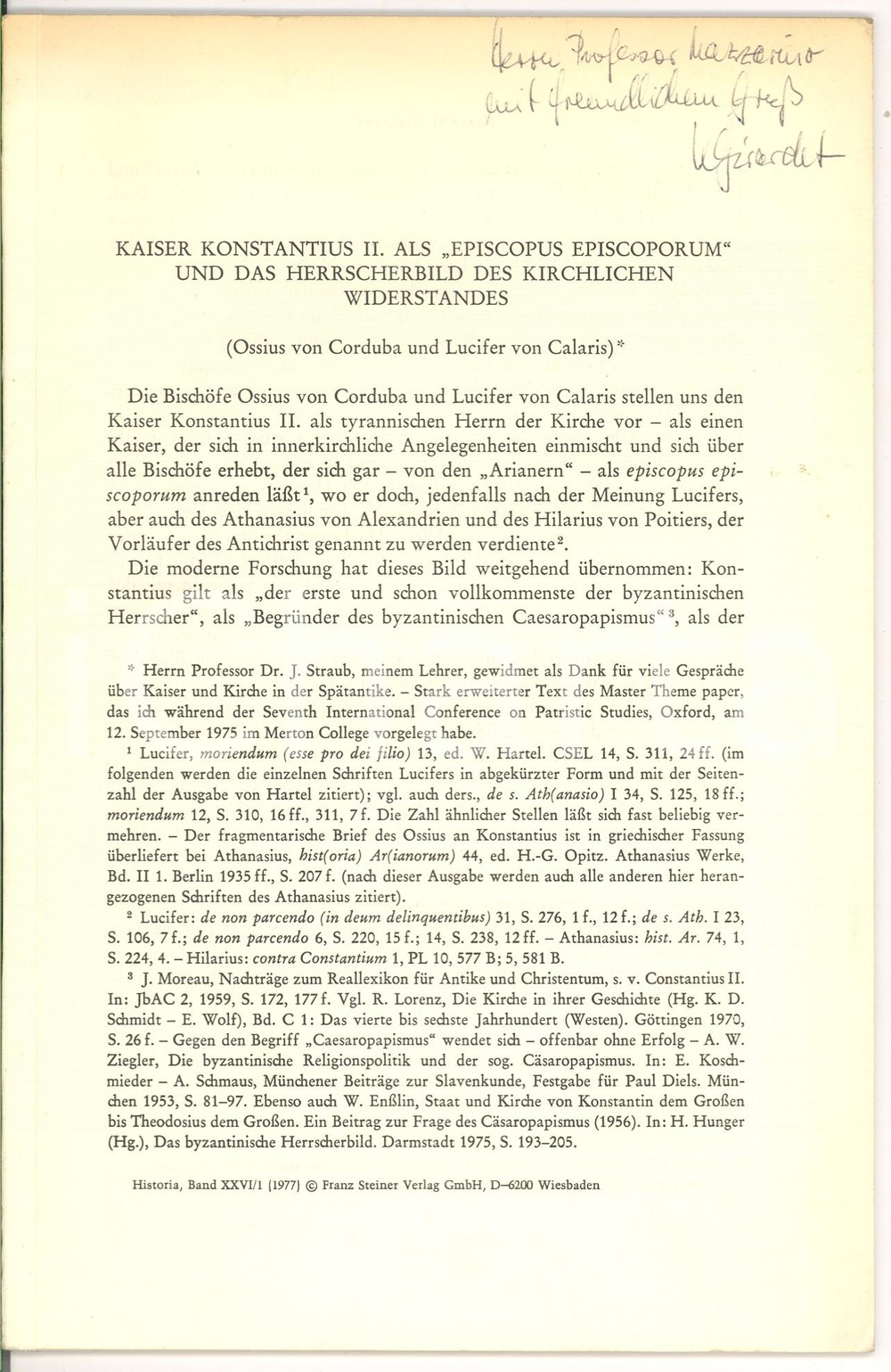 Oggetto da collezione cartaceo 1977 Klaus m. GIRARDET Kaiser KONSTANTIUS II Autografo 1