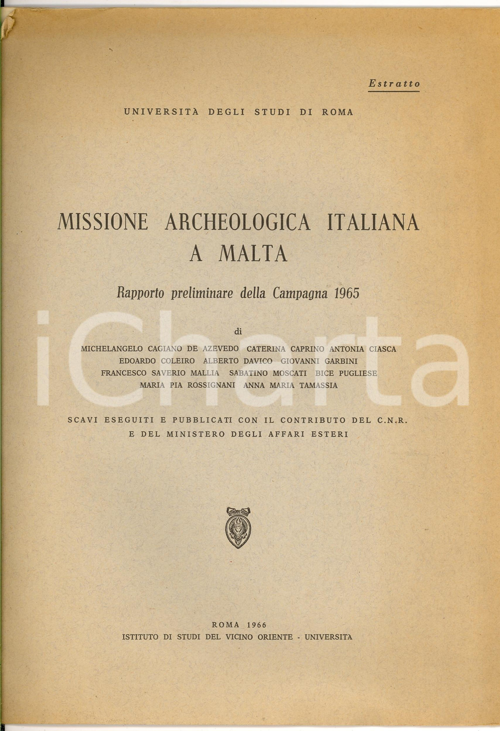 Oggetto da collezione cartaceo 1966 Michelangelo CAGIANO DE AZEVEDO Scavi a MALTA 1