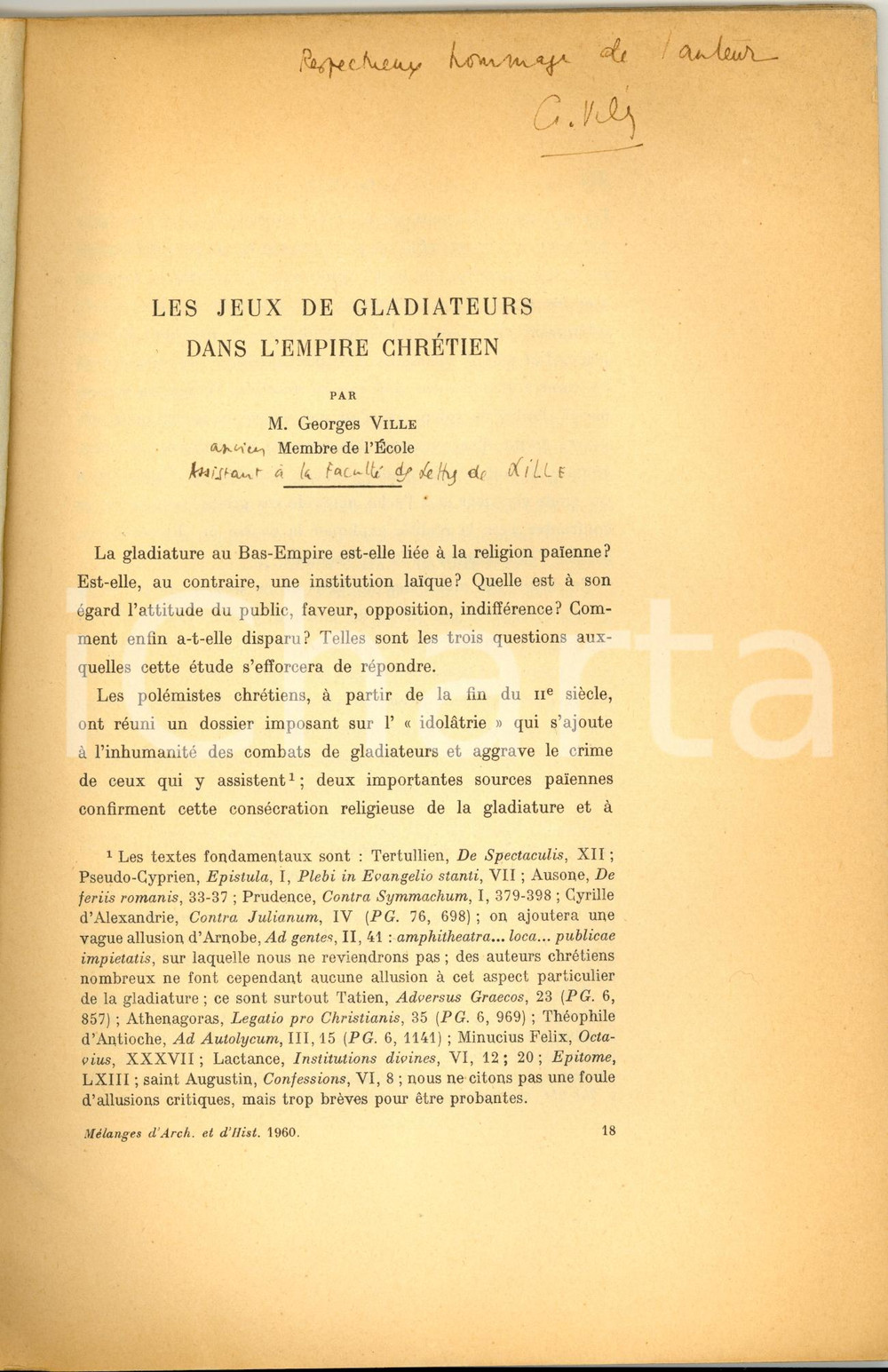 Oggetto da collezione cartaceo 1960 Georges VILLE Jeux des gladiateurs Empire ChrÃ©tien 1