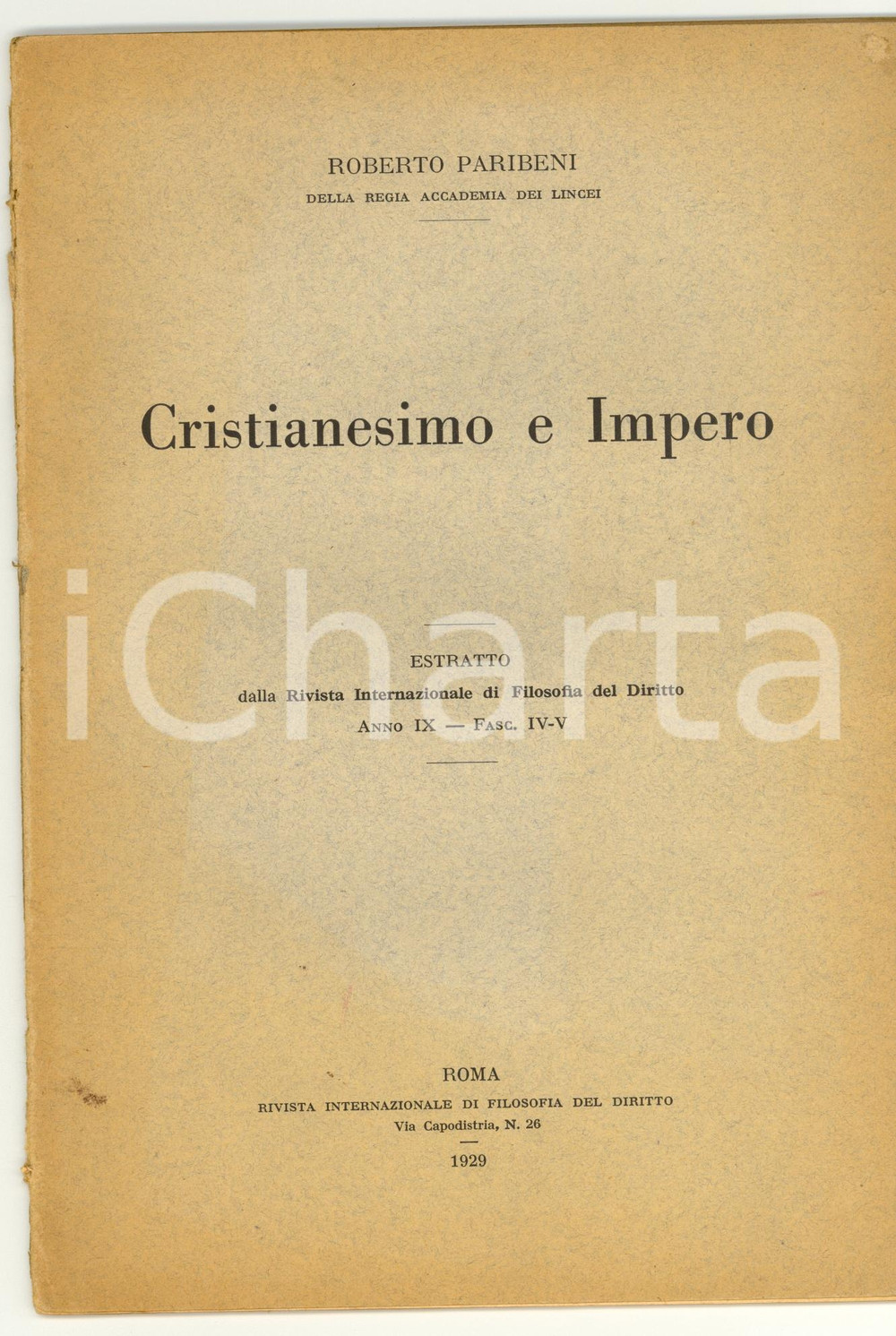 Oggetto da collezione cartaceo 1929 R. PARIBENI Cristianesimo e Impero note MAZZARINO 1