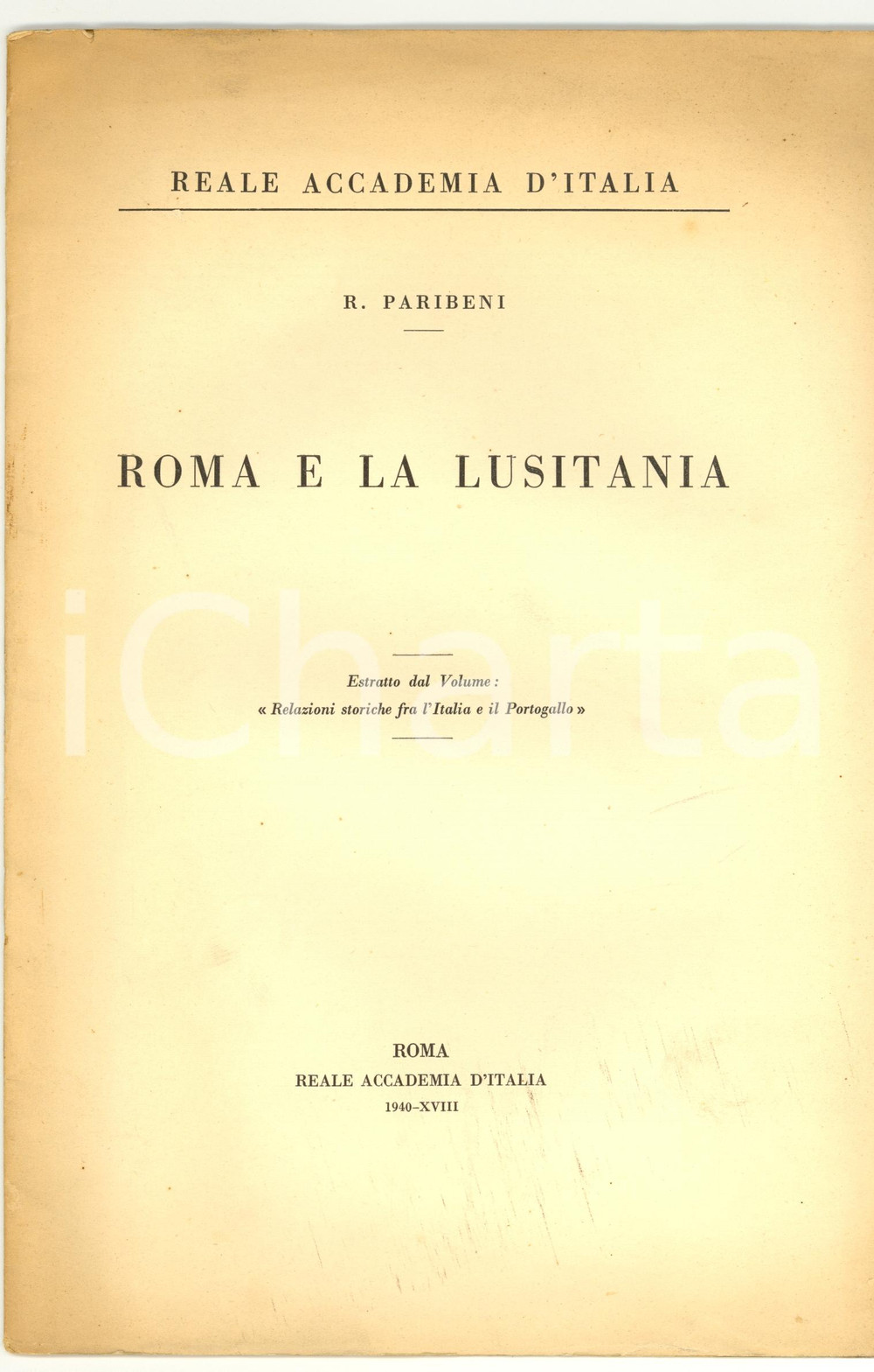 Oggetto da collezione cartaceo 1940 ROMA Roberto PARIBENI Roma e la Lusitania 1