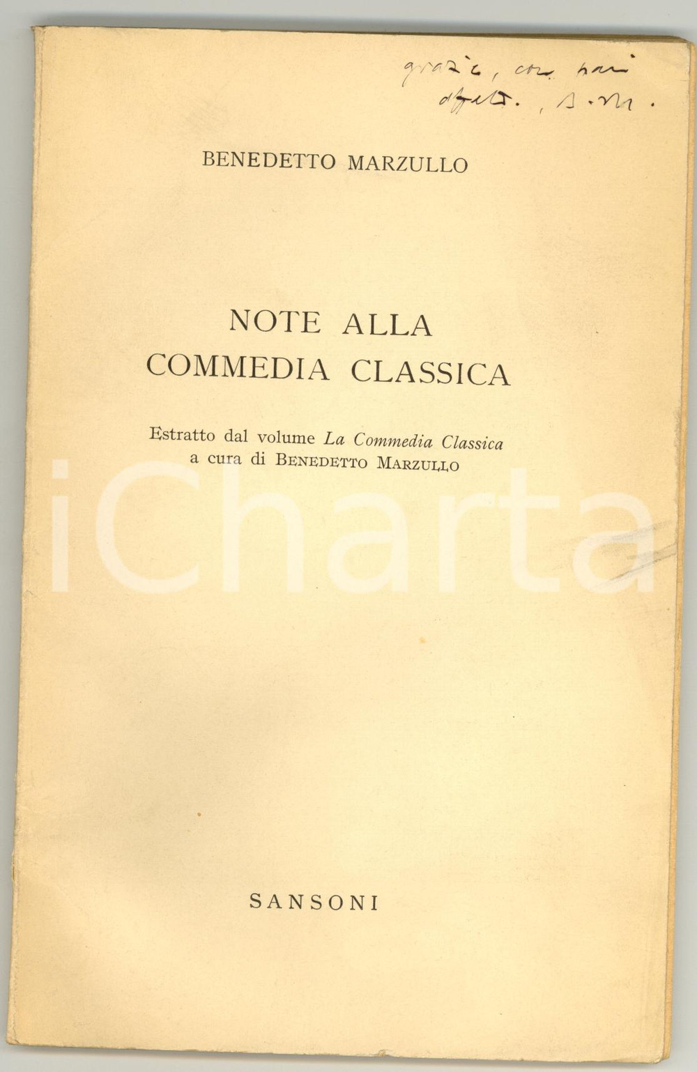 Oggetto da collezione cartaceo 1955 Benedetto MARZULLO Note alla Commedia classica 1