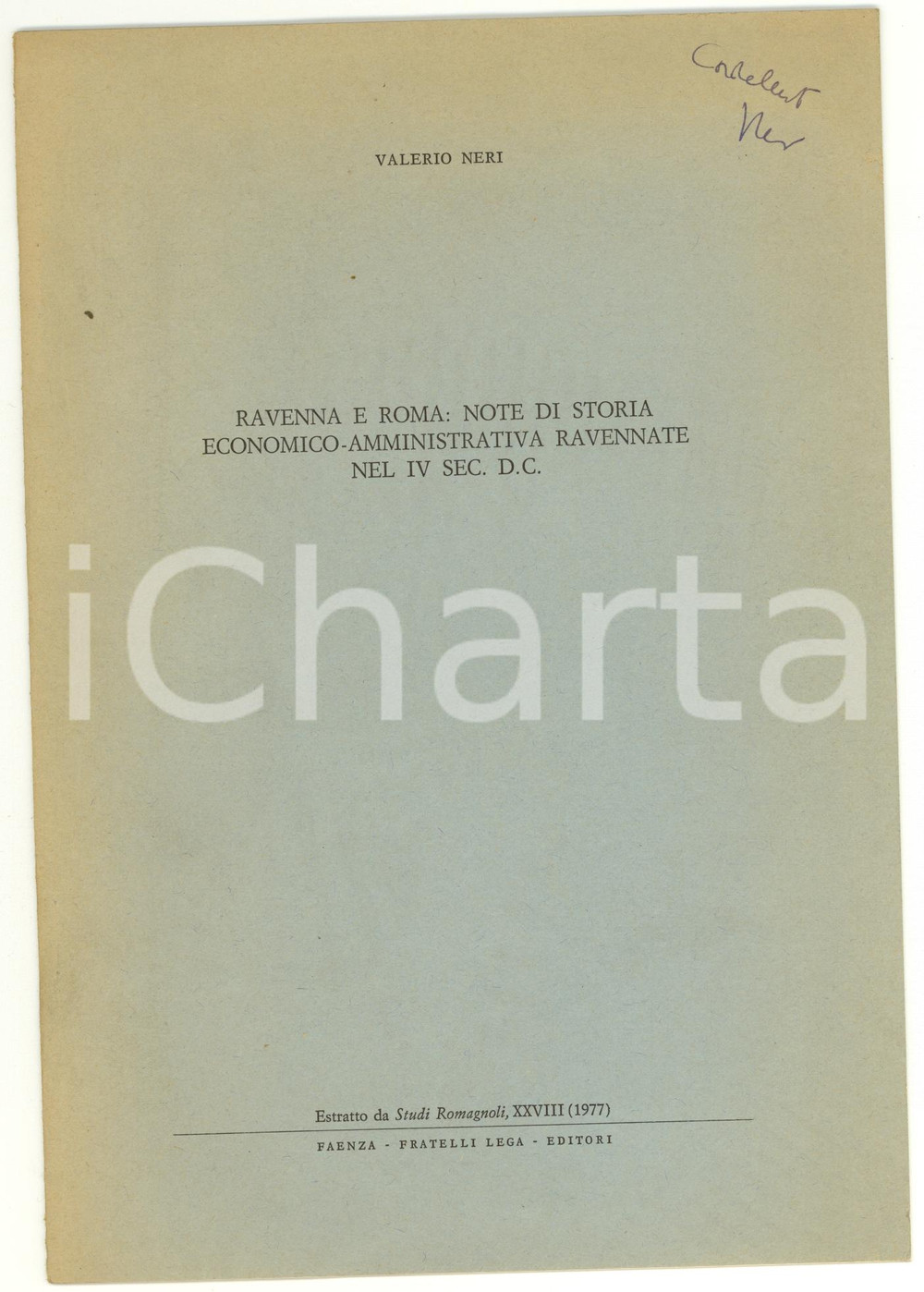 Oggetto da collezione cartaceo 1977 Valerio NERI RAVENNA e ROMA: note di storia 1