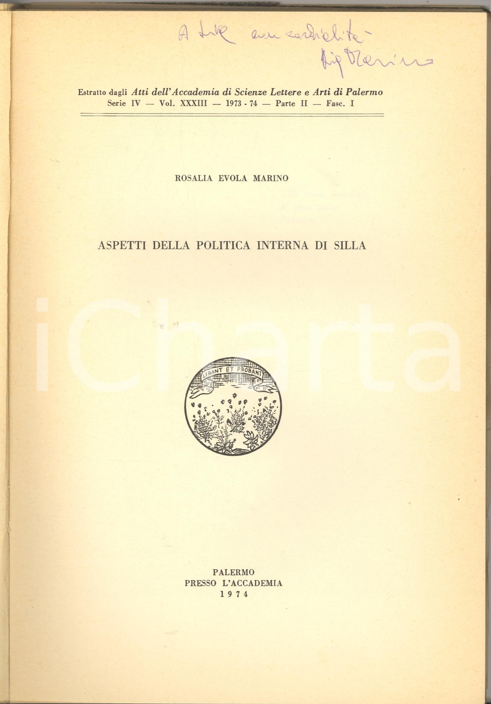 Oggetto da collezione cartaceo 1974 Rosalia Evola MARINO Politica interna SILLA Autogr 1