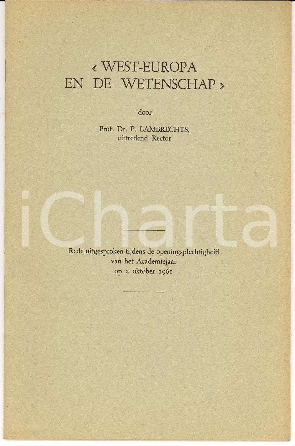 Oggetto da collezione cartaceo 1961 Pierre LAMBRECHTS WestEuropa en de Wetenschap 1