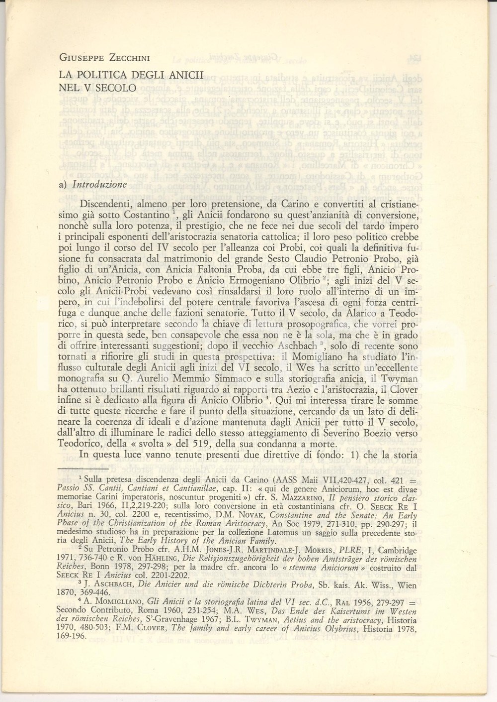Oggetto da collezione cartaceo 1981 Giuseppe ZECCHINI La politica degli ANICII nel V secolo 1