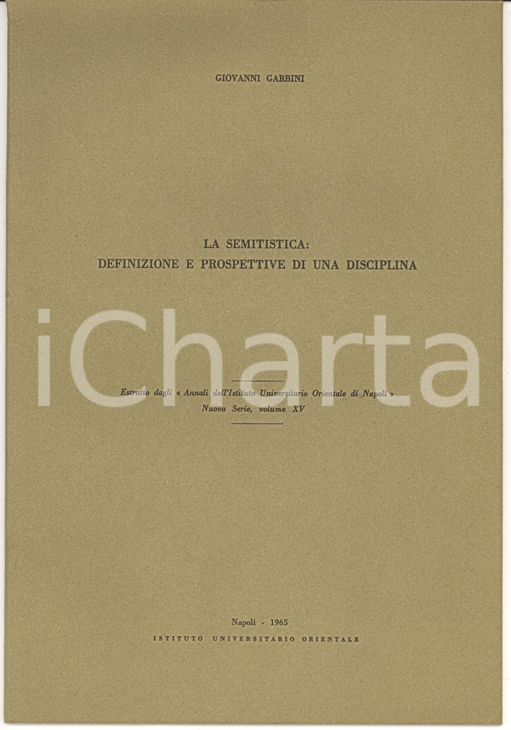 Oggetto da collezione cartaceo 1965 Giovanni GARBINI Prospettiva della SEMITISTICA 1