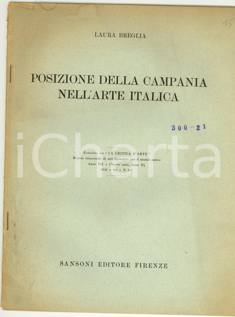 Oggetto da collezione cartaceo 1965 Laura BREGLIA CAMPANIA nell arte italica 1