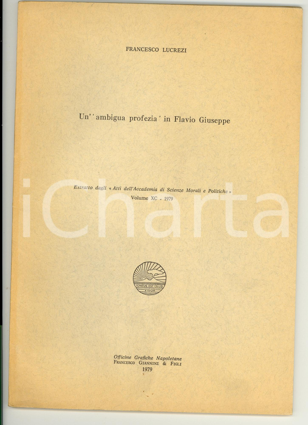 Libro, pubblicazione d epoca 1979 Francesco LUCREZI Ambigua profezia FLAVIO GIUSEPPE 1