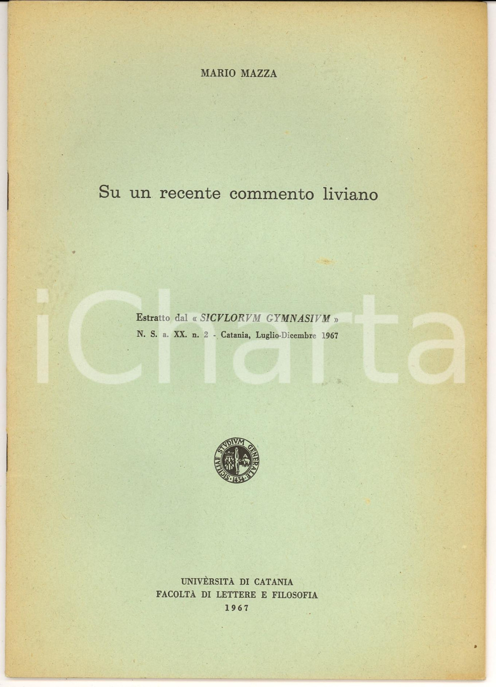 Oggetto da collezione cartaceo 1967 Mario MAZZA Su un recente commento liviano 1