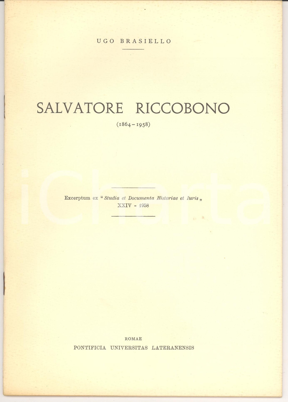 Oggetto da collezione cartaceo 1958 Ugo BRASIELLO Ricordo di Salvatore RICCOBONO 1