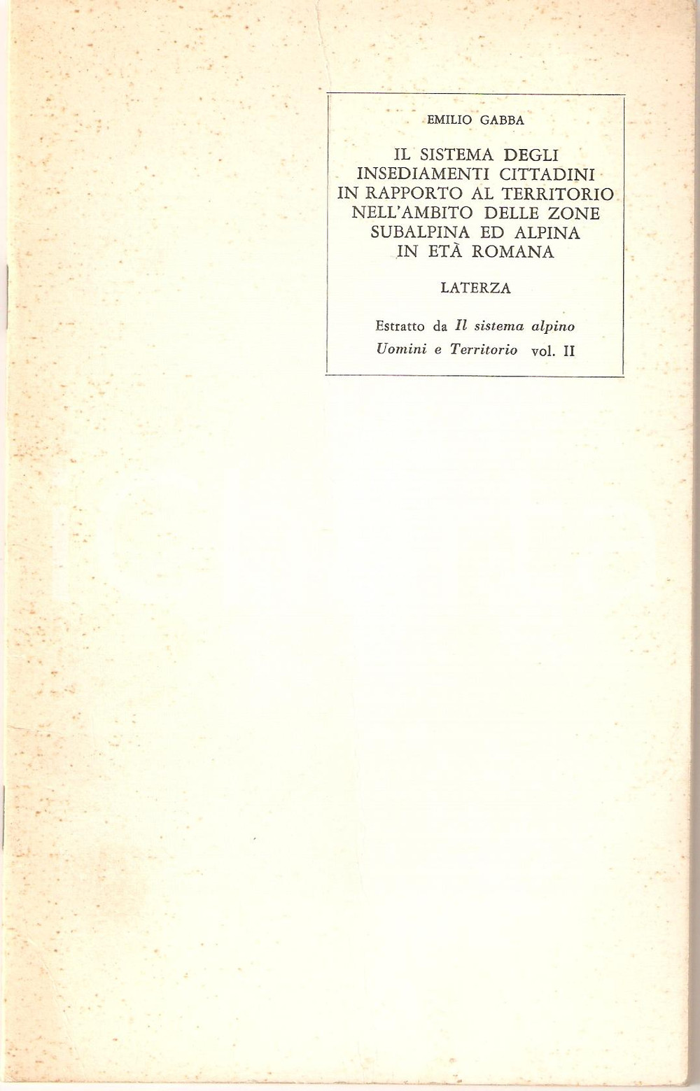 Oggetto da collezione cartaceo 1975 Emilio GABBA Insiediamenti cittÃ  zona subalpina 1