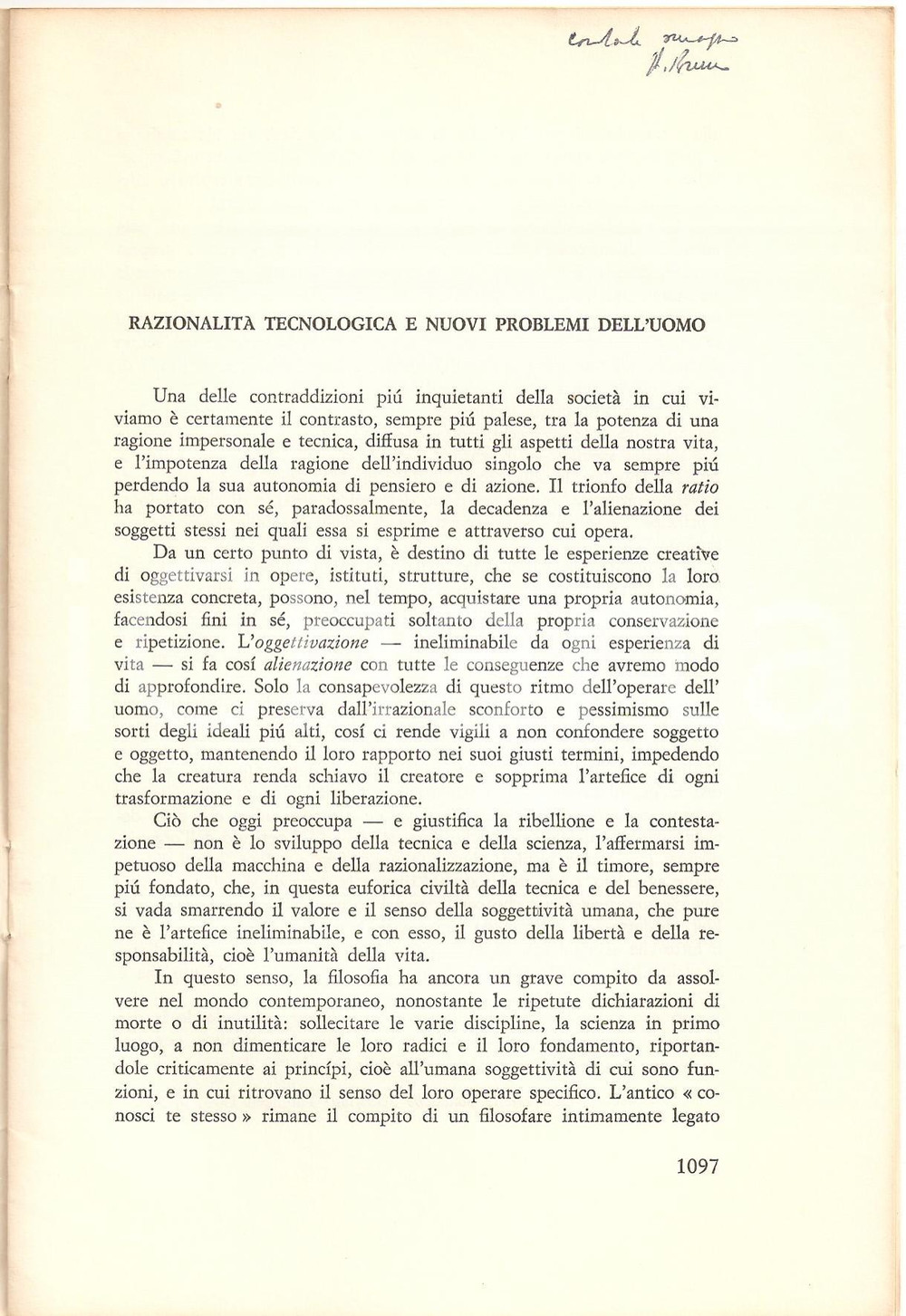 Libro, pubblicazione d epoca 1969 Antonino BRUNO RazionalitÃ  tecnologica dell uomo 1