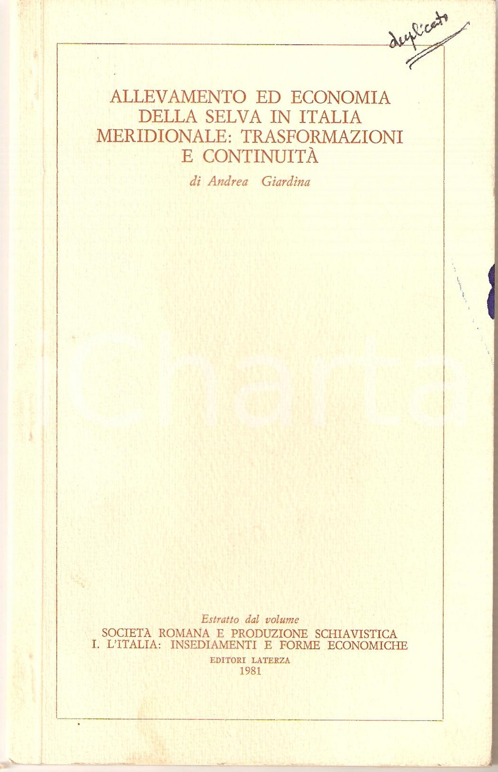 Oggetto da collezione cartaceo 1981 Andrea GIARDINA Allevamento in ITALIA meridionale 1