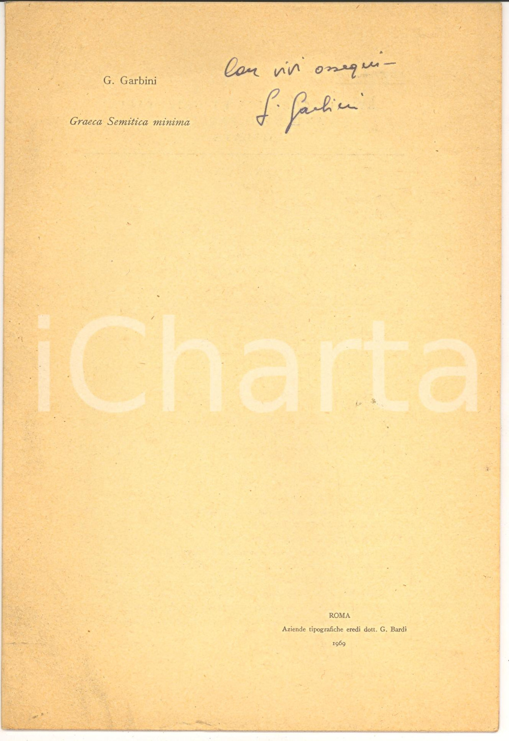 Oggetto da collezione cartaceo 1969 Giovanni GARBINI Graeca Semitica Minima Orientalia 1