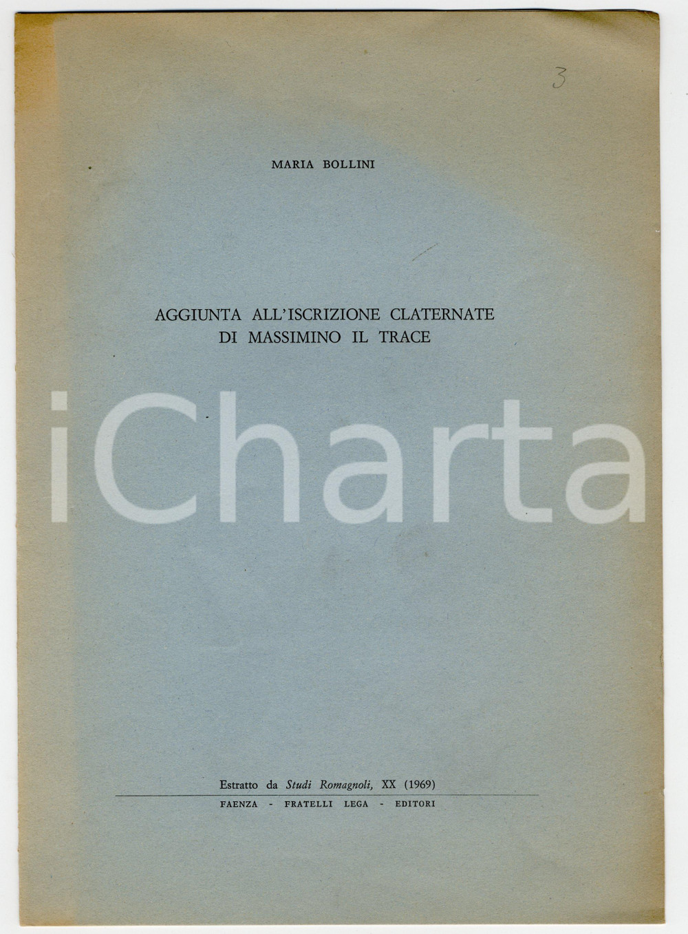 Oggetto da collezione cartaceo 1969 Maria BOLLINI Iscrizione di MASSIMINO IL TRACE 1