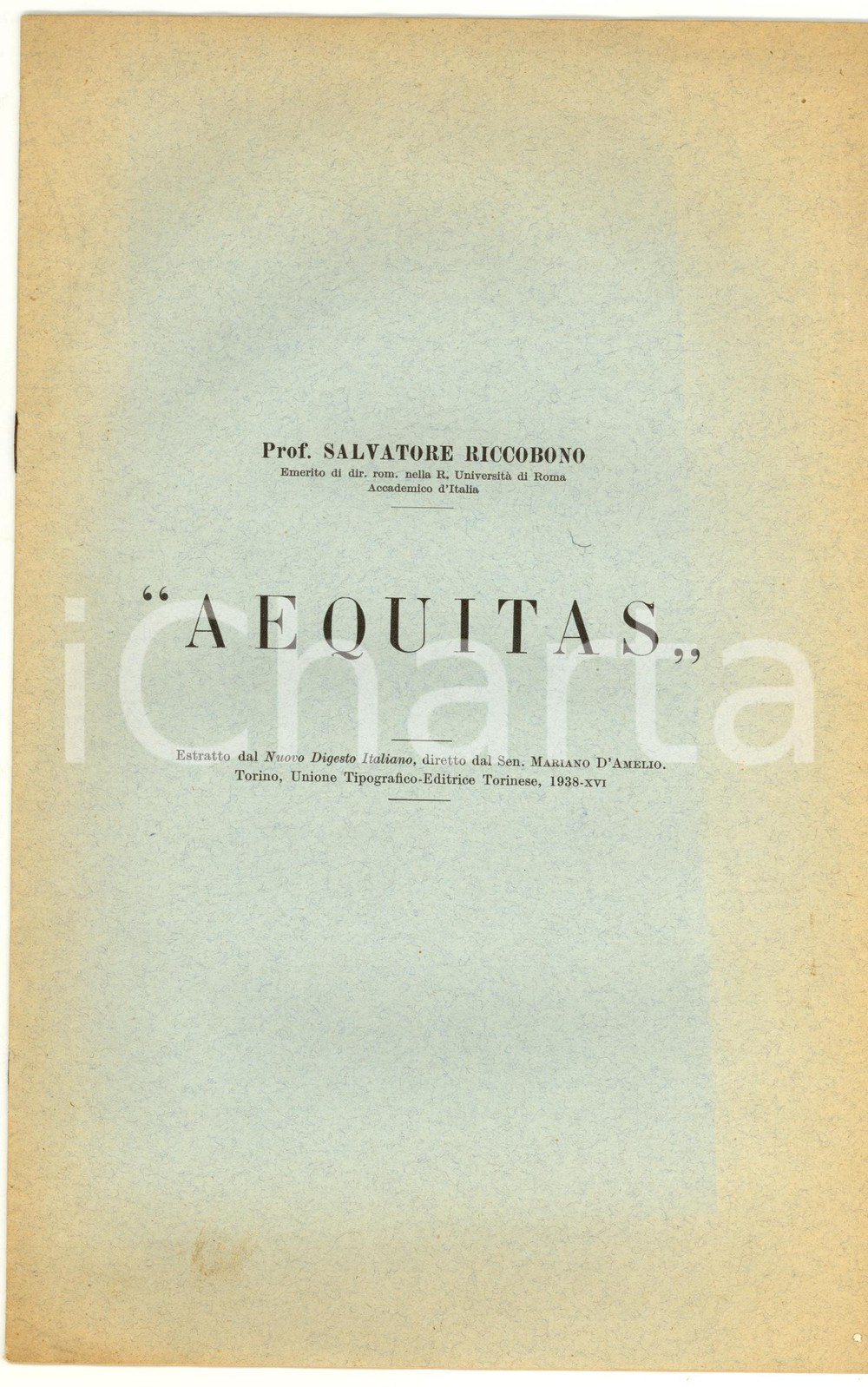 Libro, pubblicazione d epoca 1938 Salvatore RICCOBONO Aequitas   Nuovo Digesto 1