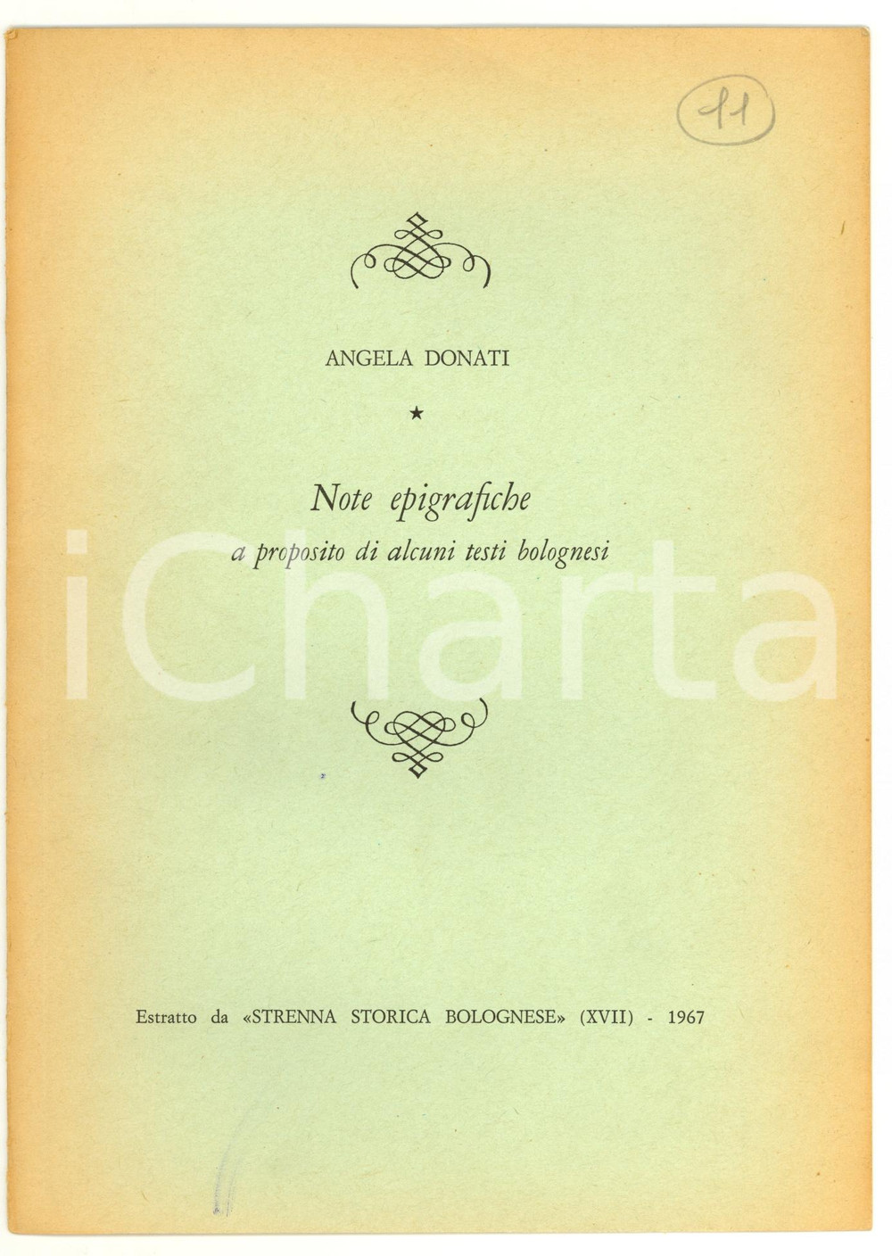 Oggetto da collezione cartaceo 1967 Angela DONATI Note epigrafiche testi bolognesi 1