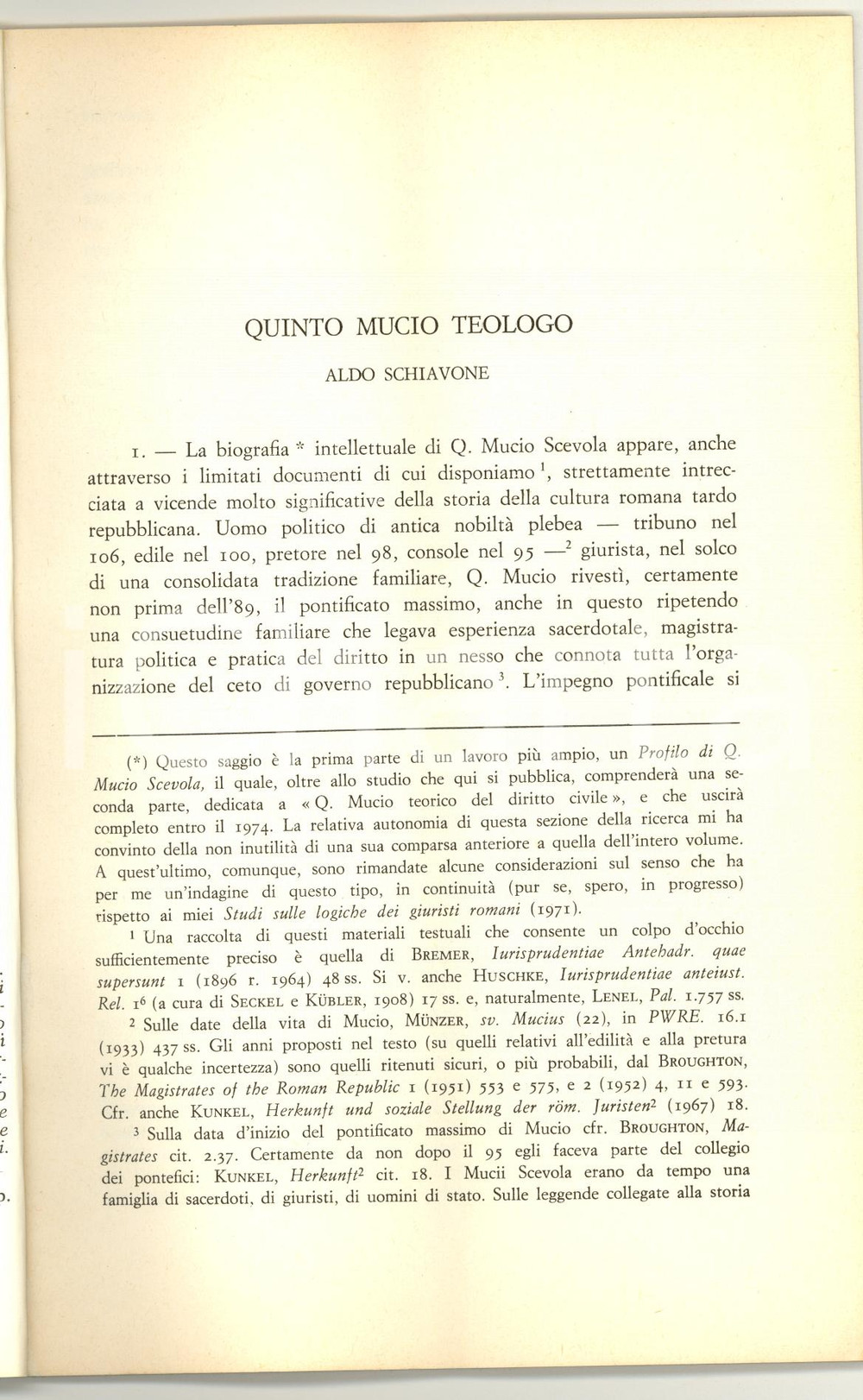 Libro, pubblicazione d epoca 1974 LABEO Aldo SCHIAVONE Quinto Mucio teologo 1