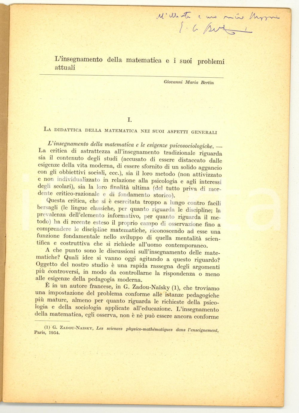 Oggetto da collezione cartaceo 1955 Giovanni BERTIN L insegnamento della matematica 1