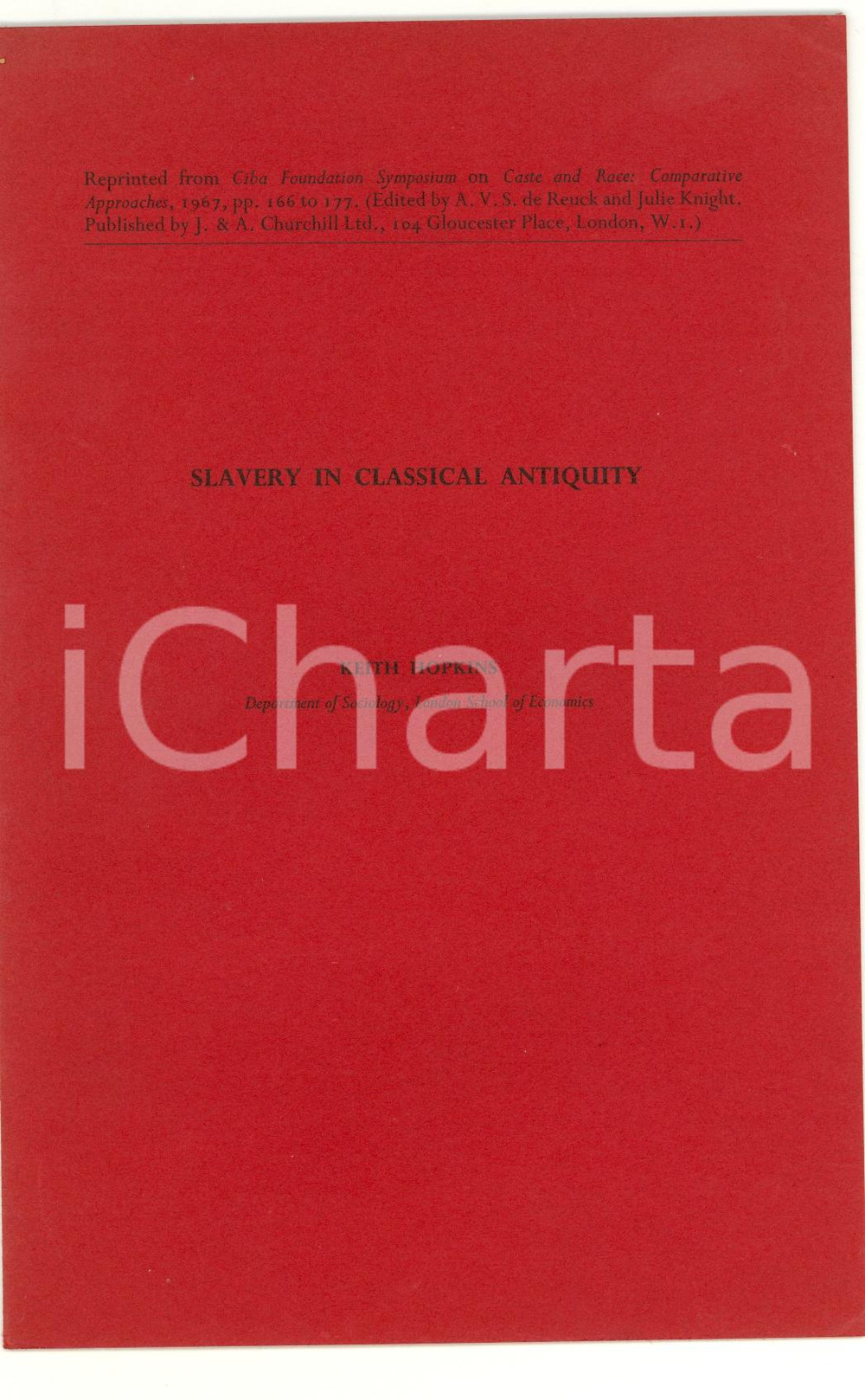 Libro, pubblicazione d epoca 1967 Keith HOPKINS Slavery in classical antiquity 1