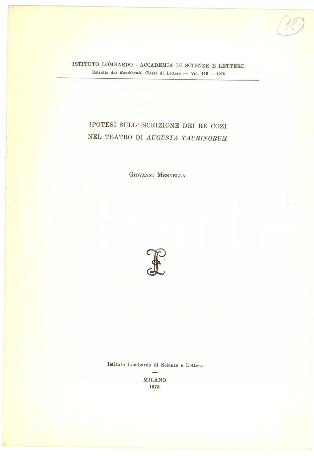 Oggetto da collezione cartaceo 1974 Giovanni MENNELLA Iscrizione re Cozi teatro TORINO 1