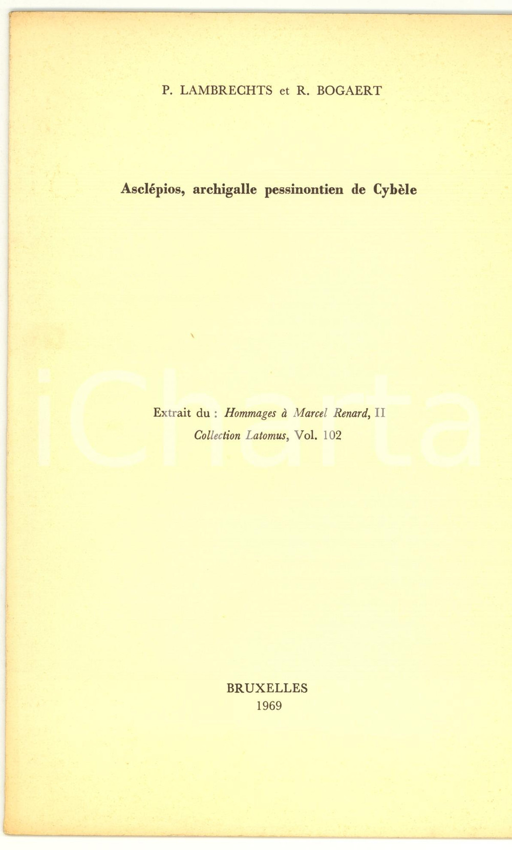 Libro, pubblicazione d epoca 1969 Pieter LAMBRECHTS AsclÃ©pios, archigalle de CybÃ¨le 1