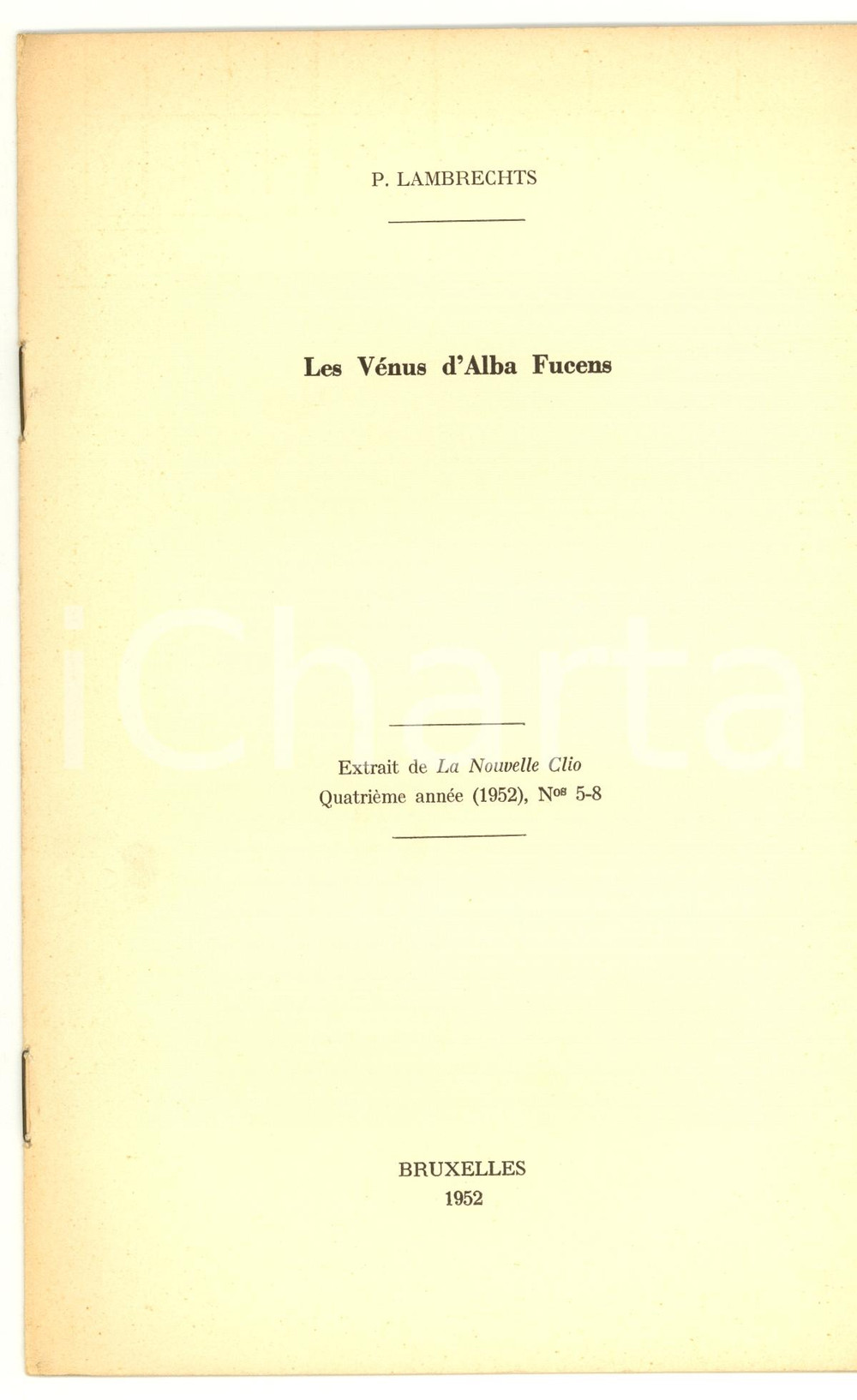 Libro, pubblicazione d epoca 1952 Pieter LAMBRECHTS La Venus d ALBA FUCENS 1