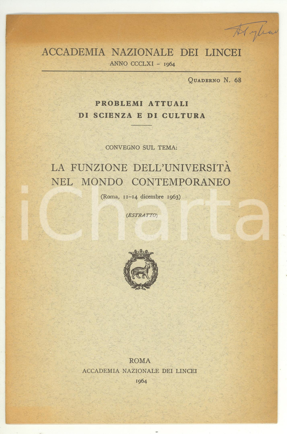 Libro, pubblicazione d epoca 1964 Antonino PAGLIARO La funzione dell UniversitÃ  1