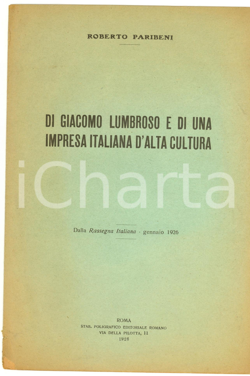 Oggetto da collezione cartaceo 1926 Roberto PARIBENI Di Giacomo LUMBROSO alta cultura 1