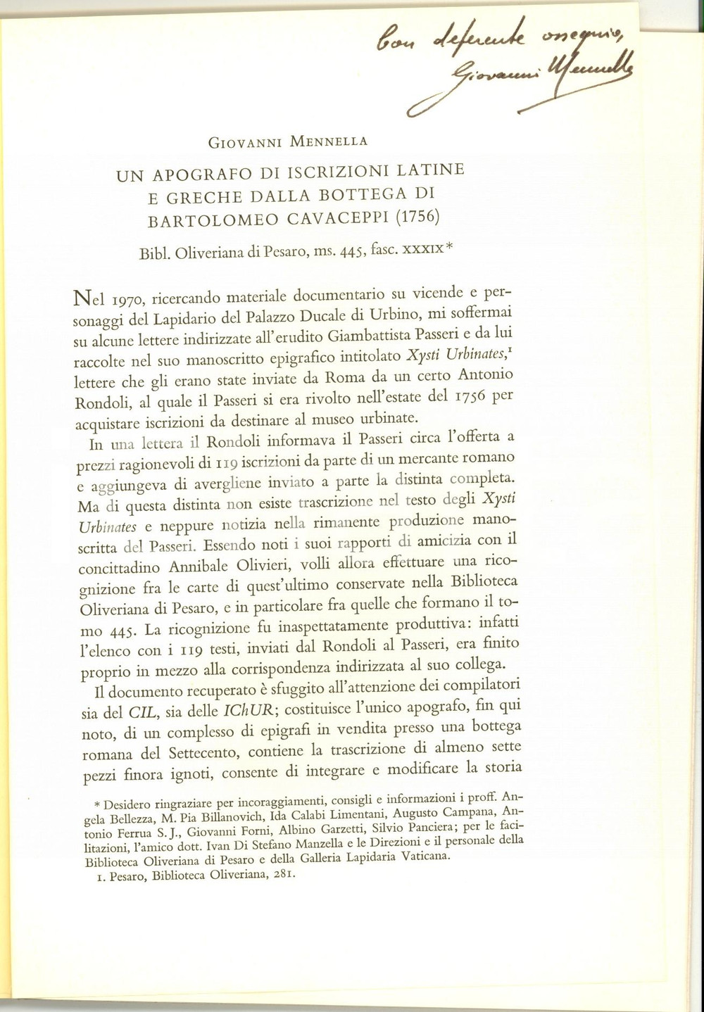 Libro, pubblicazione d epoca 1976 Giovanni MENNELLA Iscrizioni bottega CAVACEPPI 1